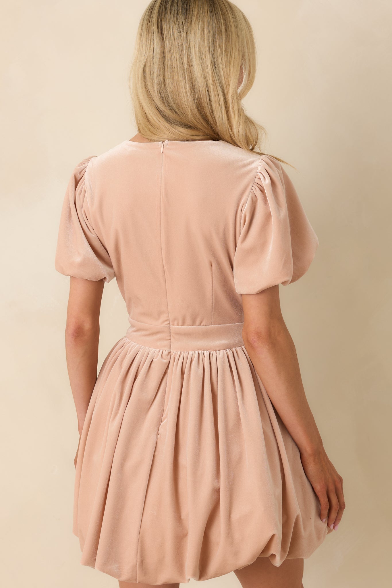 Couldn't Be Sweeter Blush Pink Stretch Velvet Bow Detail Mini Dress