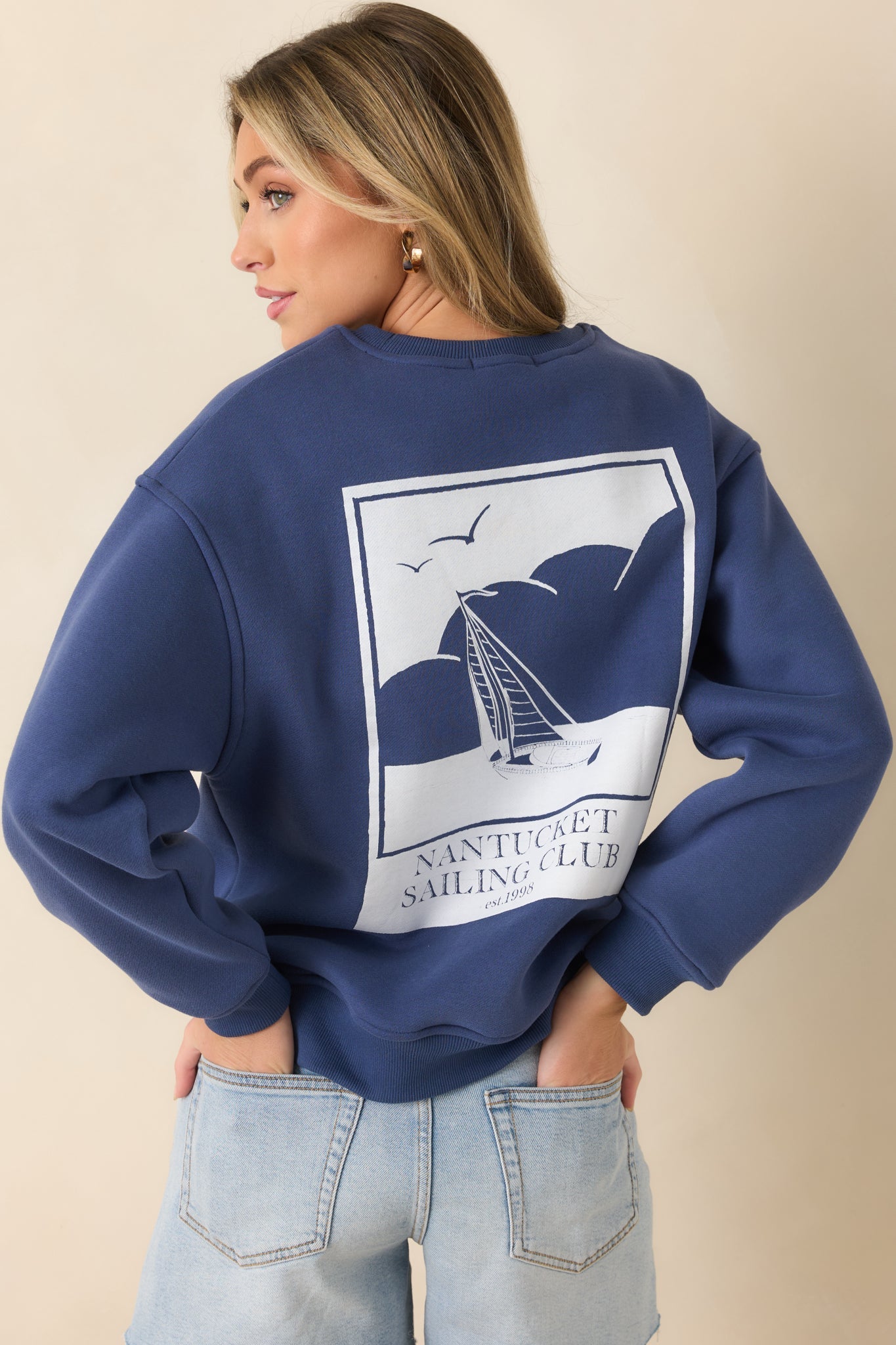 Nantucket Sailing Club Washed Navy Blue Crewneck Sweatshirt