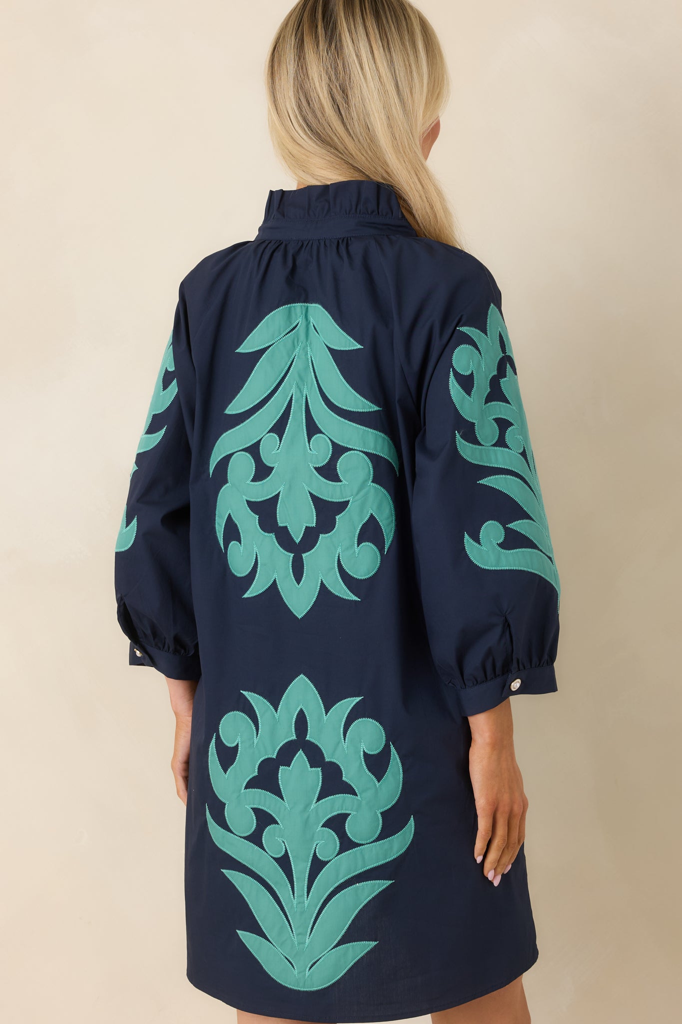 Bold Impressions Navy & Aqua Contrast Detail Tunic Mini Dress
