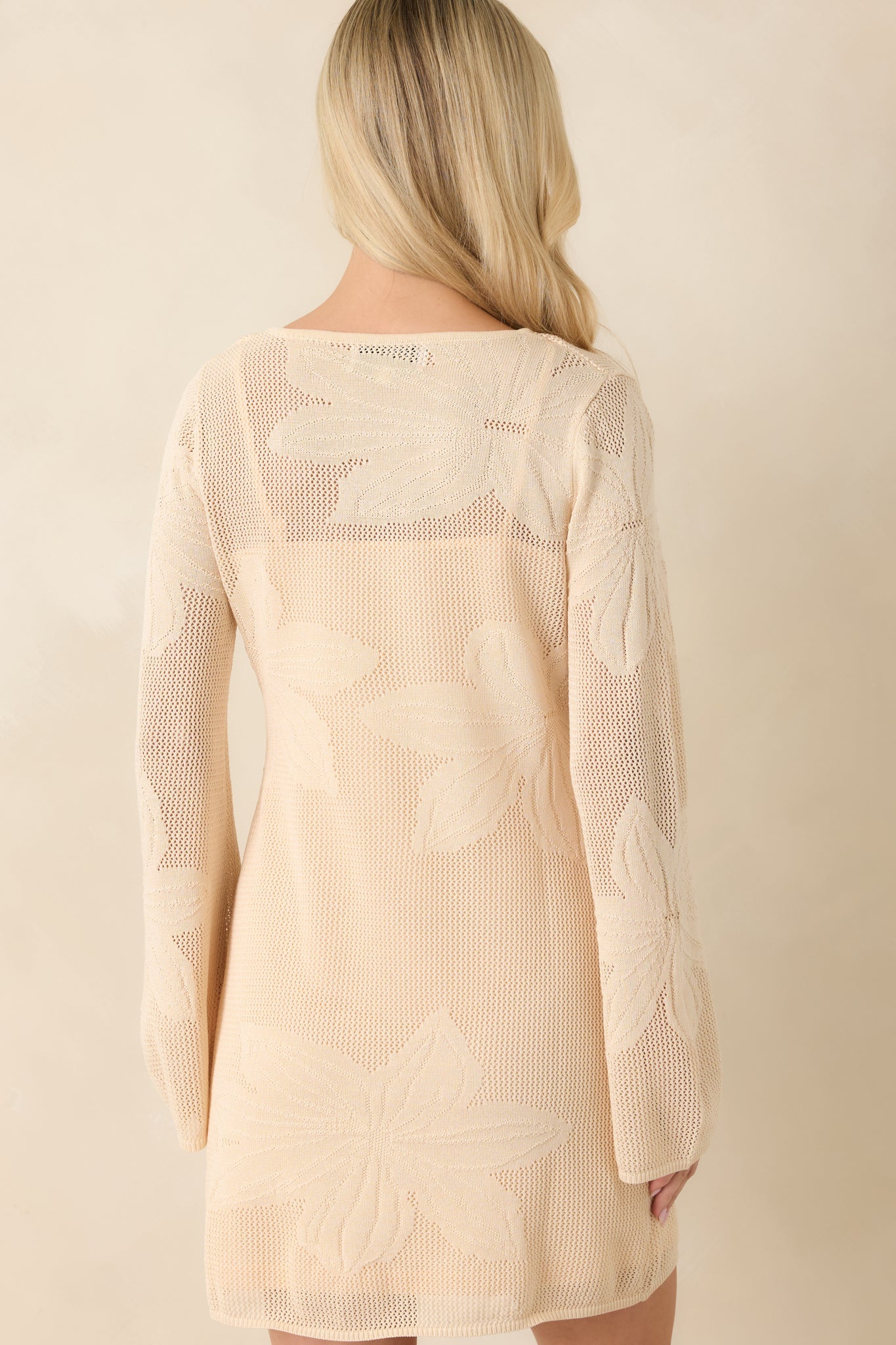 Sheer Bliss Floral Ivory Open Knit Mini Dress