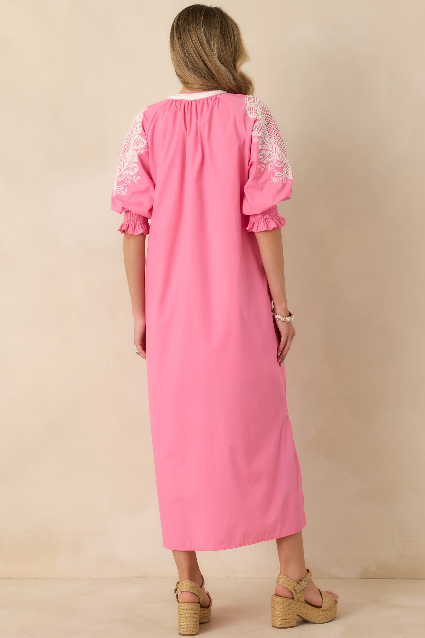 When It Feels Right Pink Embroidered V-Neck Maxi Dress