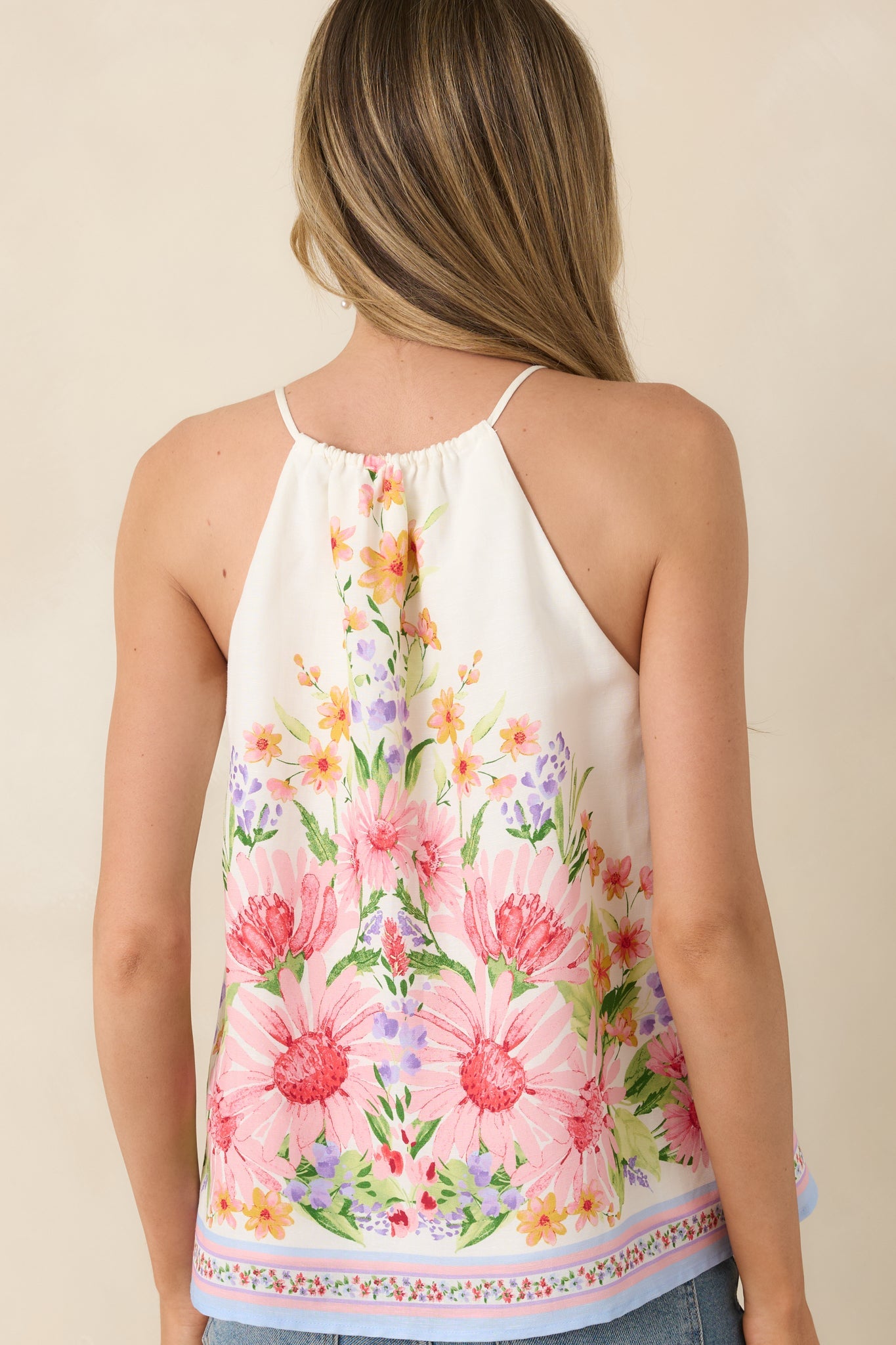 Where You Found Me Ivory Multi Floral Halter Top