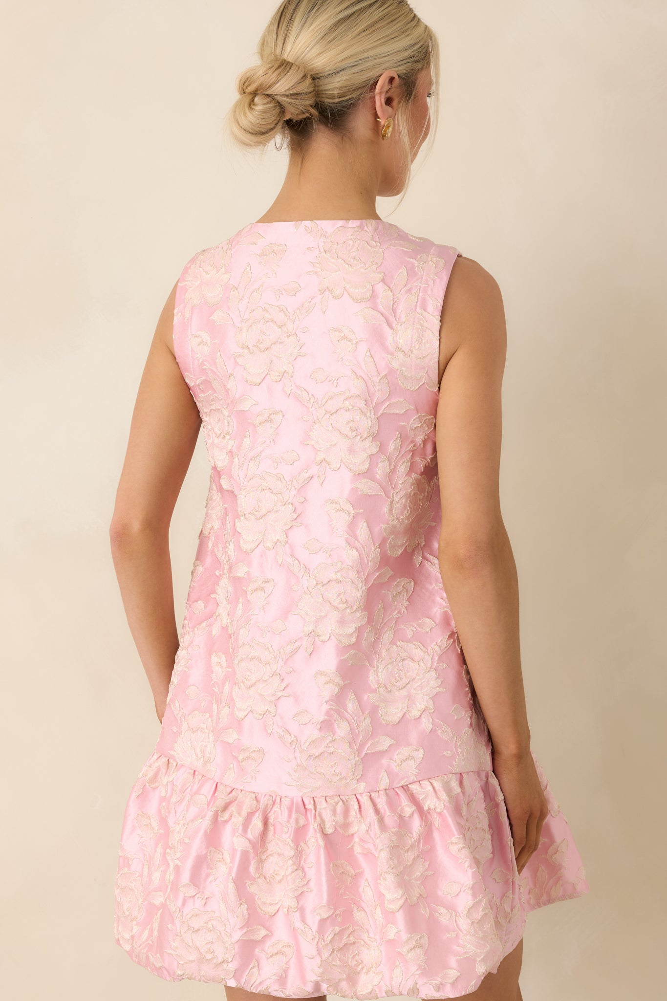 Something About Her Pink Metallic Floral Jacquard Button Front Mini Dress