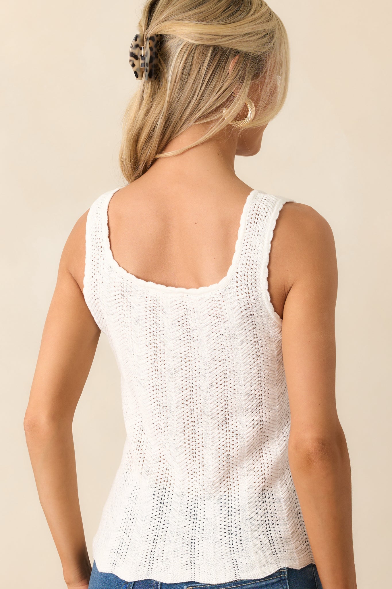 Take Your Time White Scallop Hem Knit Tank Top