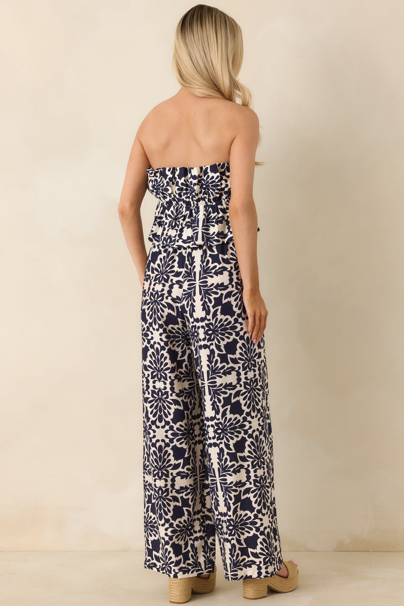 Say the Word Ivory & Navy Printed Wide Leg Jumpsuit