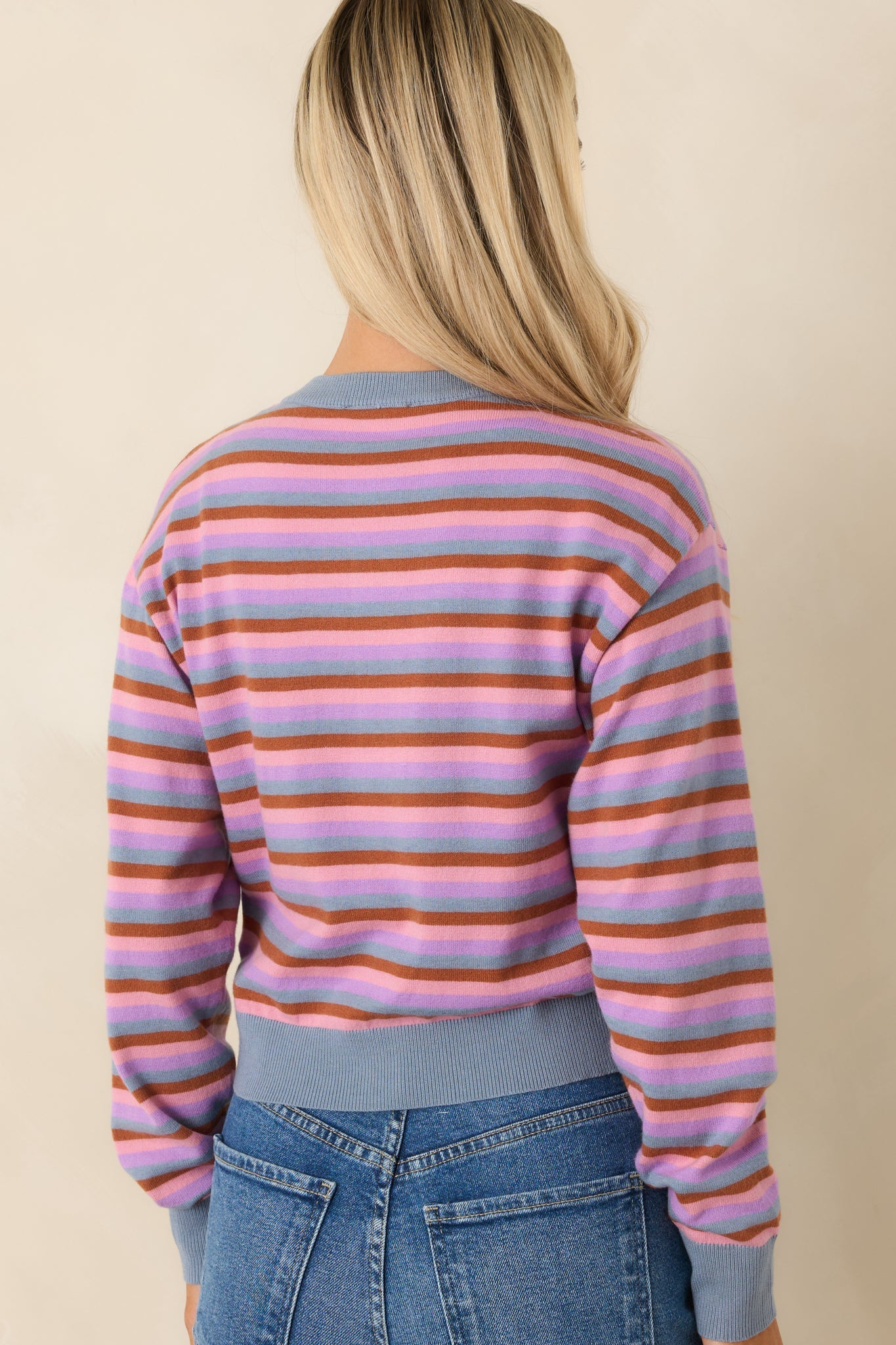 FRNCH Adria Light Blue Multi Stripe Cardigan