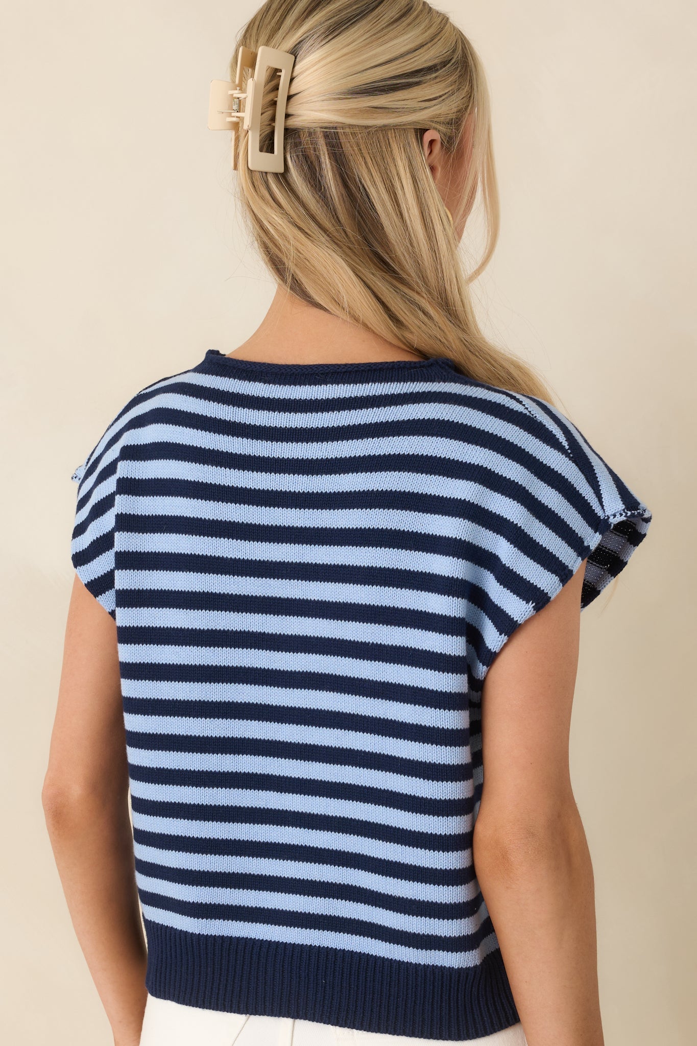 It All Lines Up Navy & Light Blue Stripe Knit Button Front Top