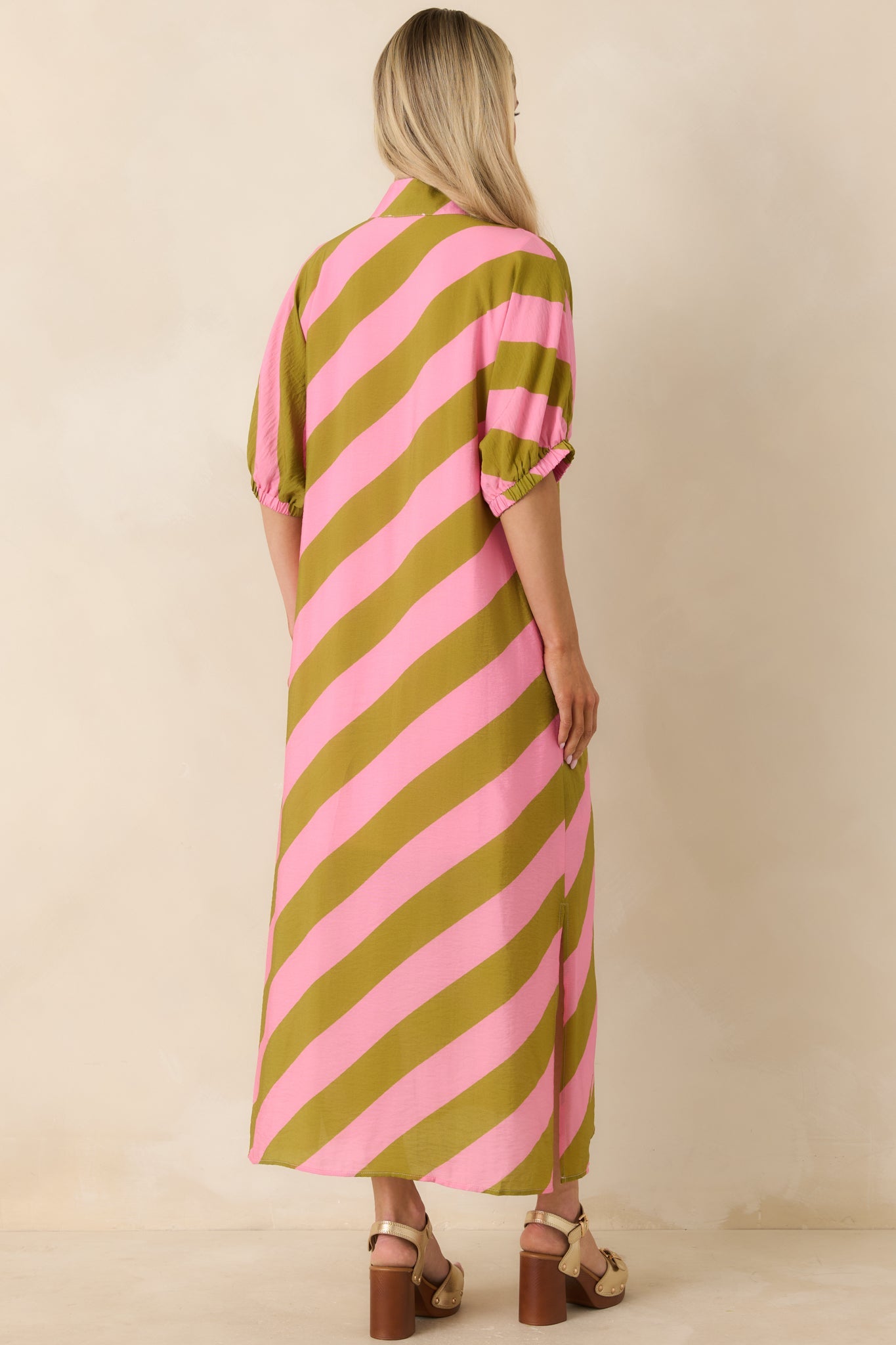 Pretty Persuasive Pink & Olive Green Stripe Maxi Dress