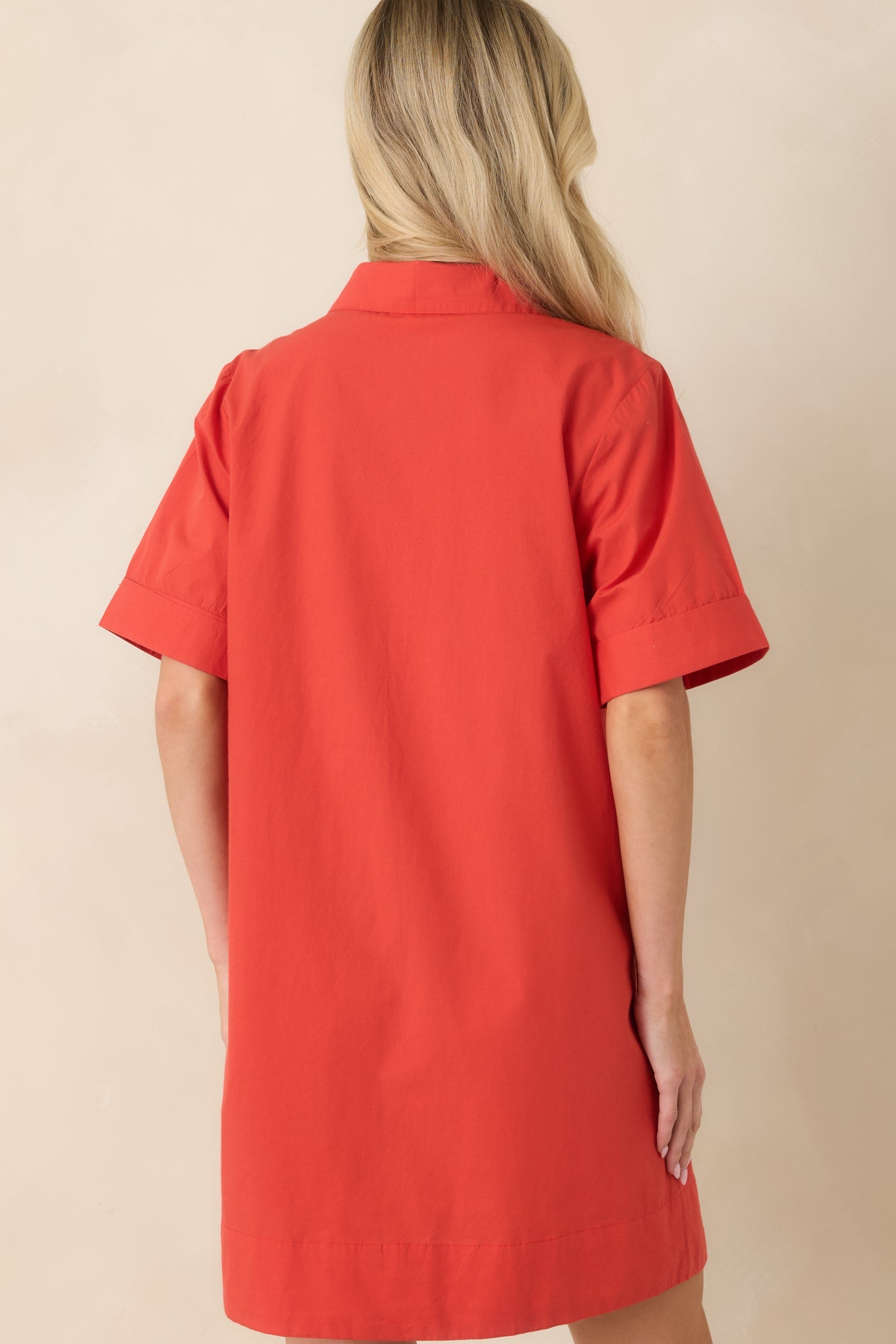 Bloom & Be Seen Poppy Red Cotton Floral Applique Mini Shirt Dress