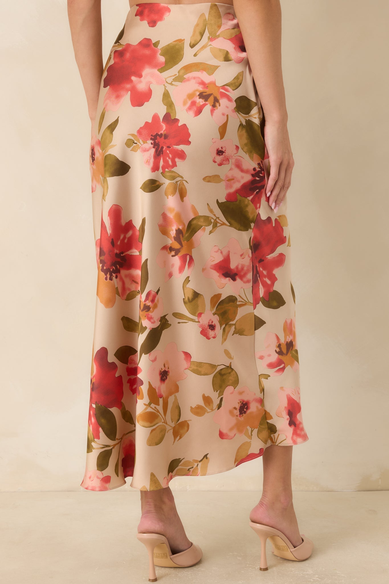 Nothing More To Say Tan Multi Floral Print Satin Maxi Skirt