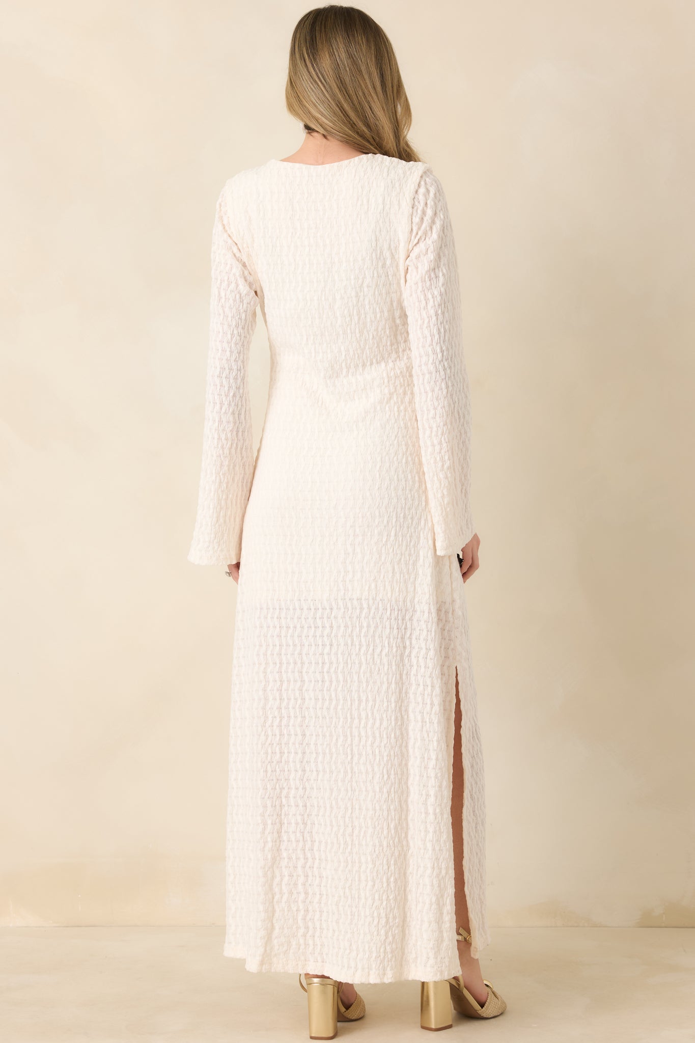 Just a Hint of Glam Ivory Textured Semi-Sheer Long Sleeve Maxi Dress