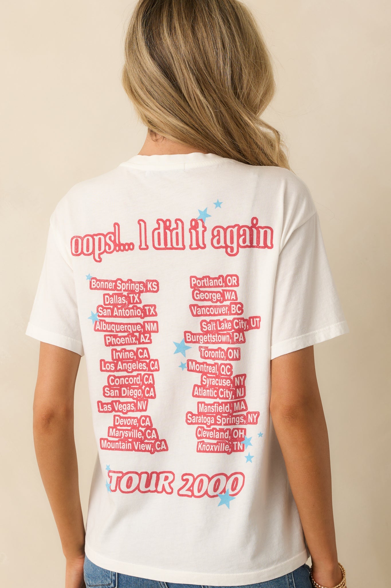 Britney Spears Ivory Cotton Oops I Did It Again Boyfriend Tee