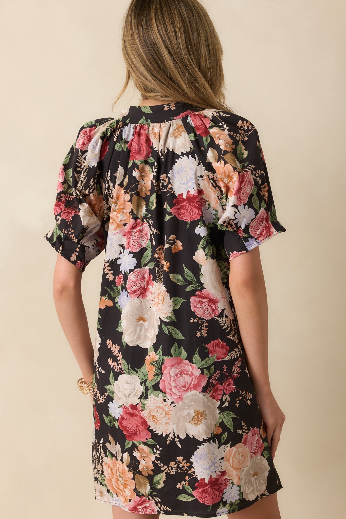 Over The Hillside Black Multi Floral Print Cotton Mini Dress
