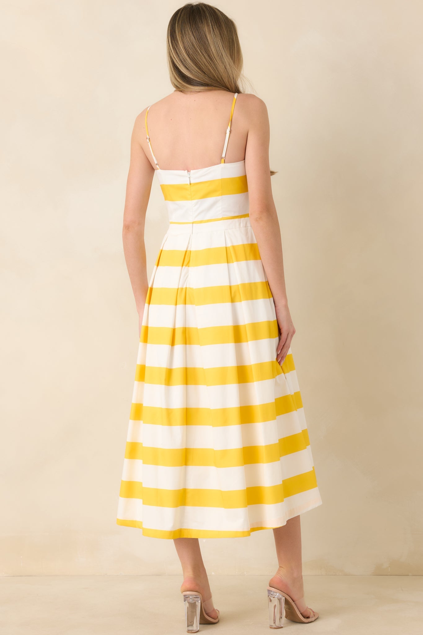 Couldn't Be Happier Yellow Stripe Cotton Sleeveless Midi Dress