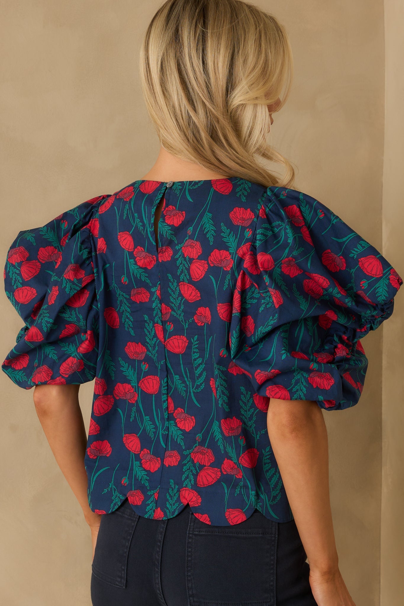 Let Her Be Herself Red Floral Print Cotton Puff Sleeve Top