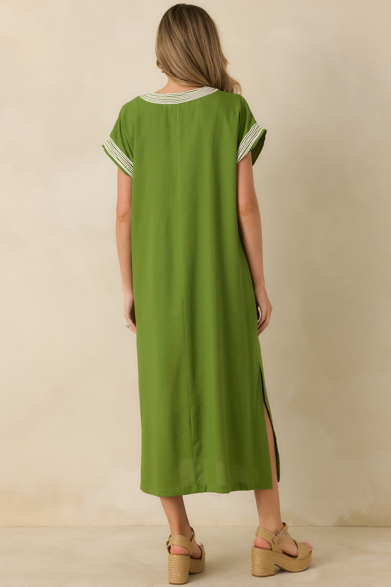 You Know the Feeling Matcha Green Embroidered V-Neck Maxi Dress