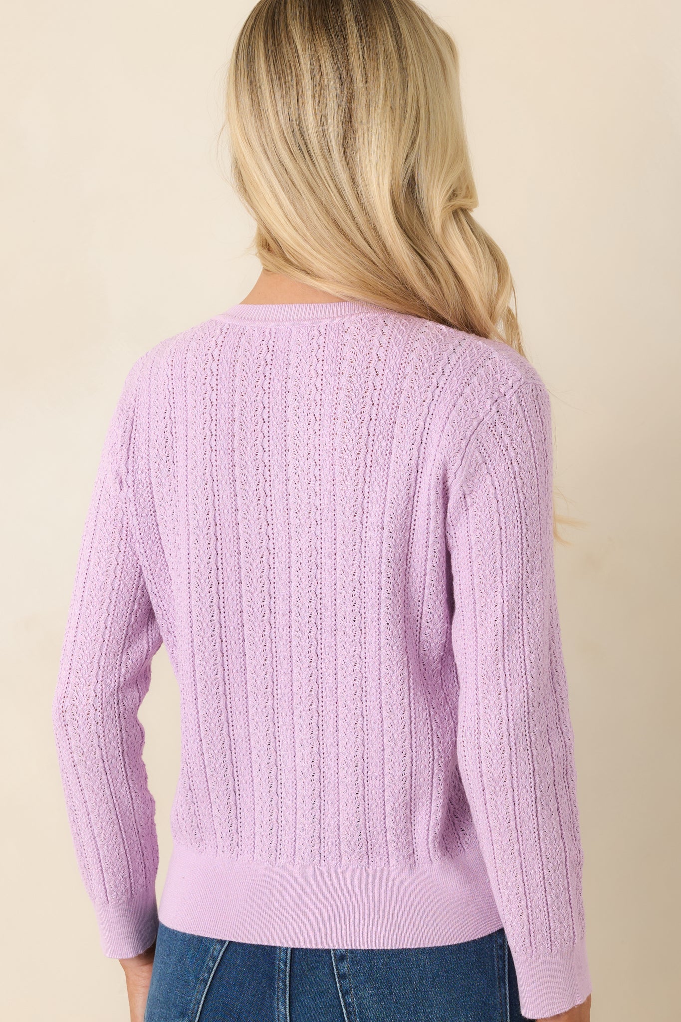 Hello Sunshine Lilac Pointelle Knit Cardigan