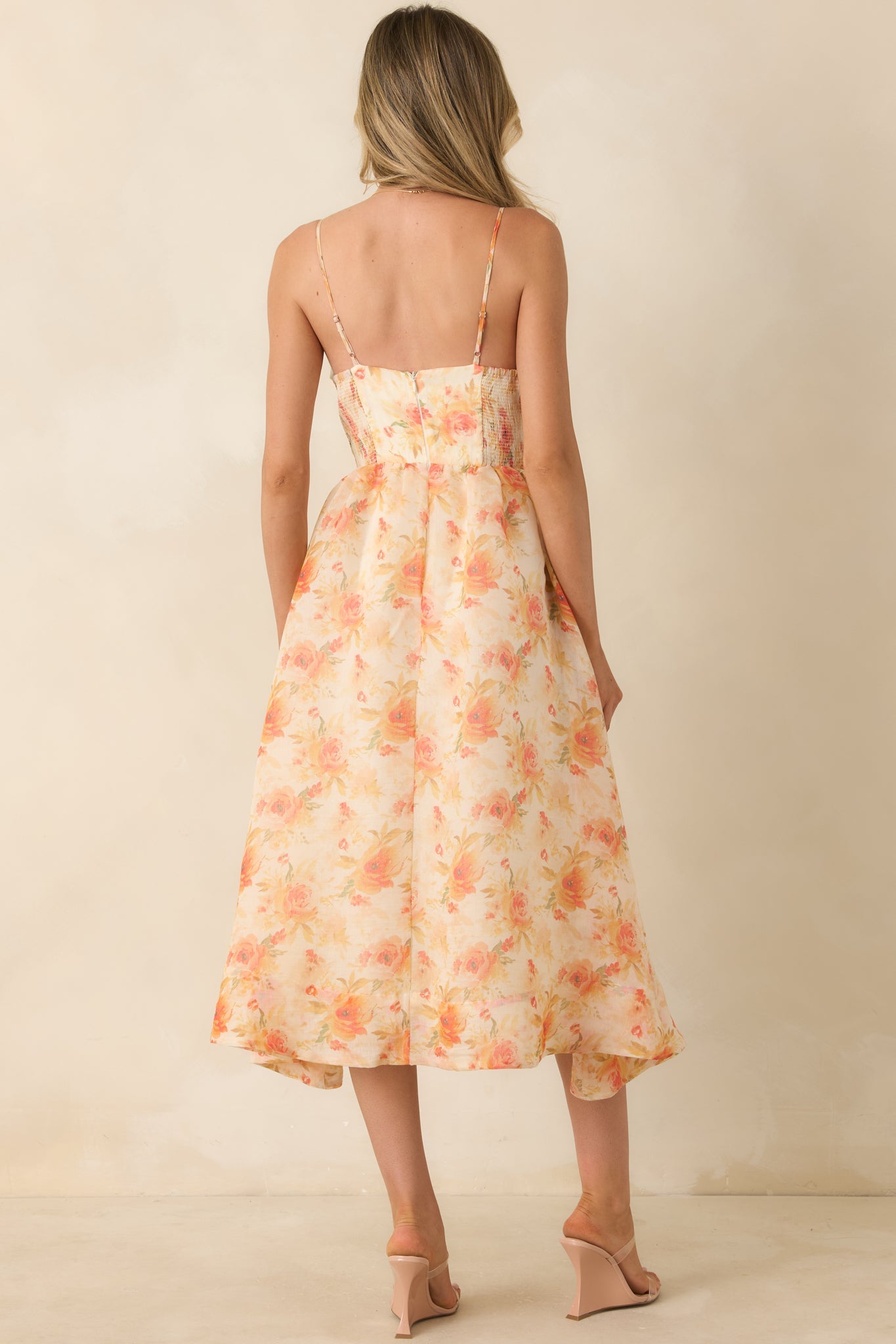 ASTR The Label Janna Orange Floral Midi Dress