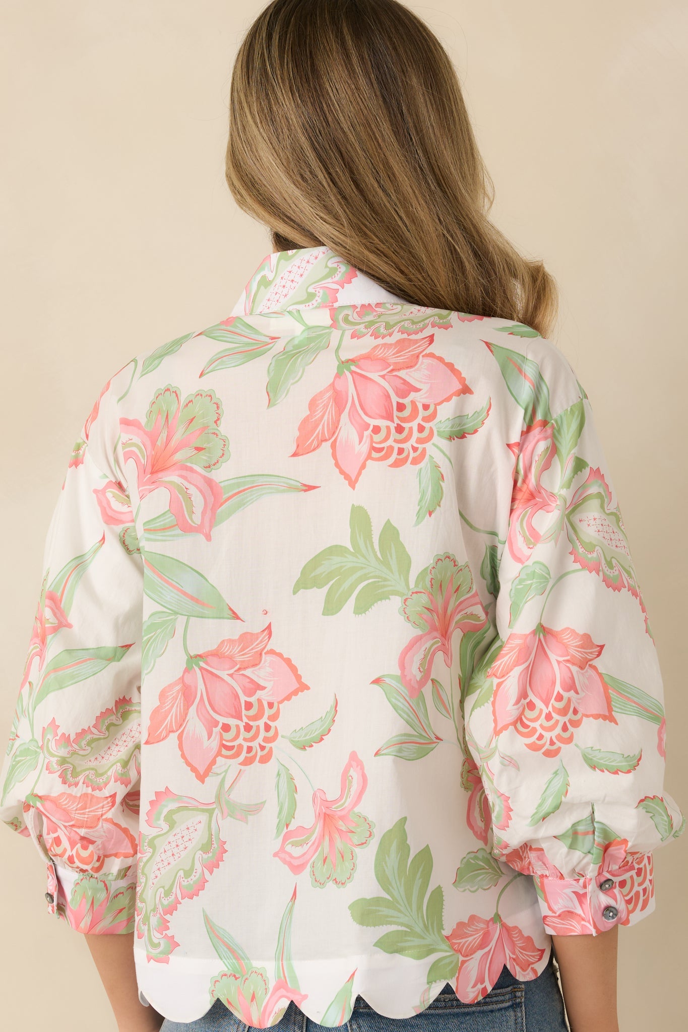Petals in the Breeze Peach Multi Cotton Floral V-Neck Top