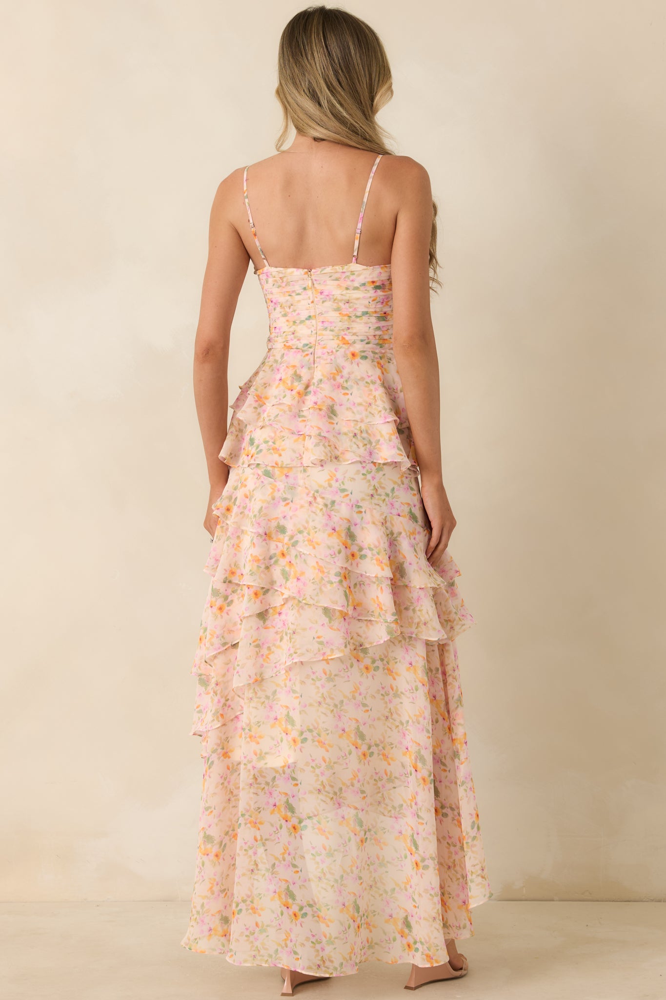ASTR The Label Coline Pink Multi Floral Ruffle Maxi Dress