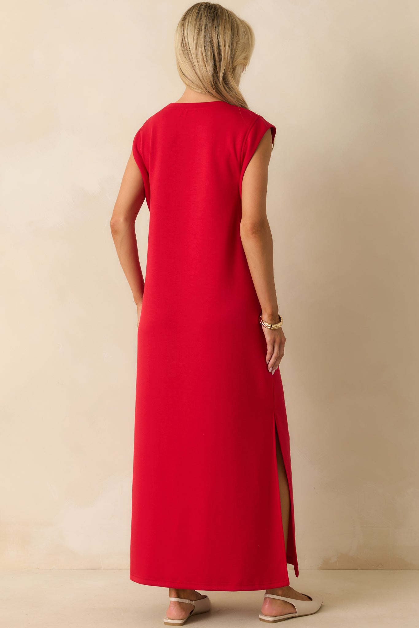 Between Now And Then Red Cotton Sleeveless Maxi Dress
