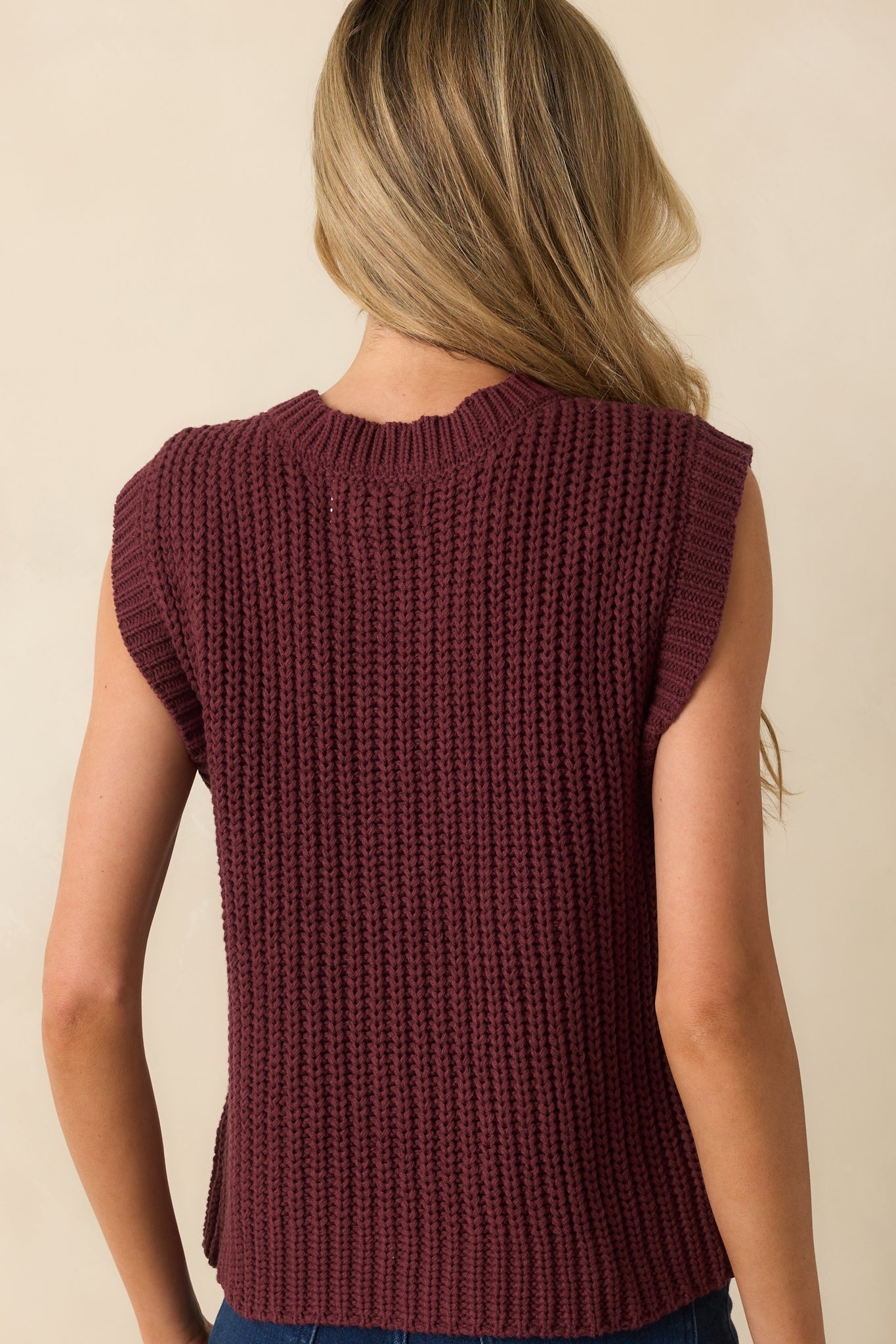 What You Came For Wine Red Ribbed Knit Button Up Sweater Vest