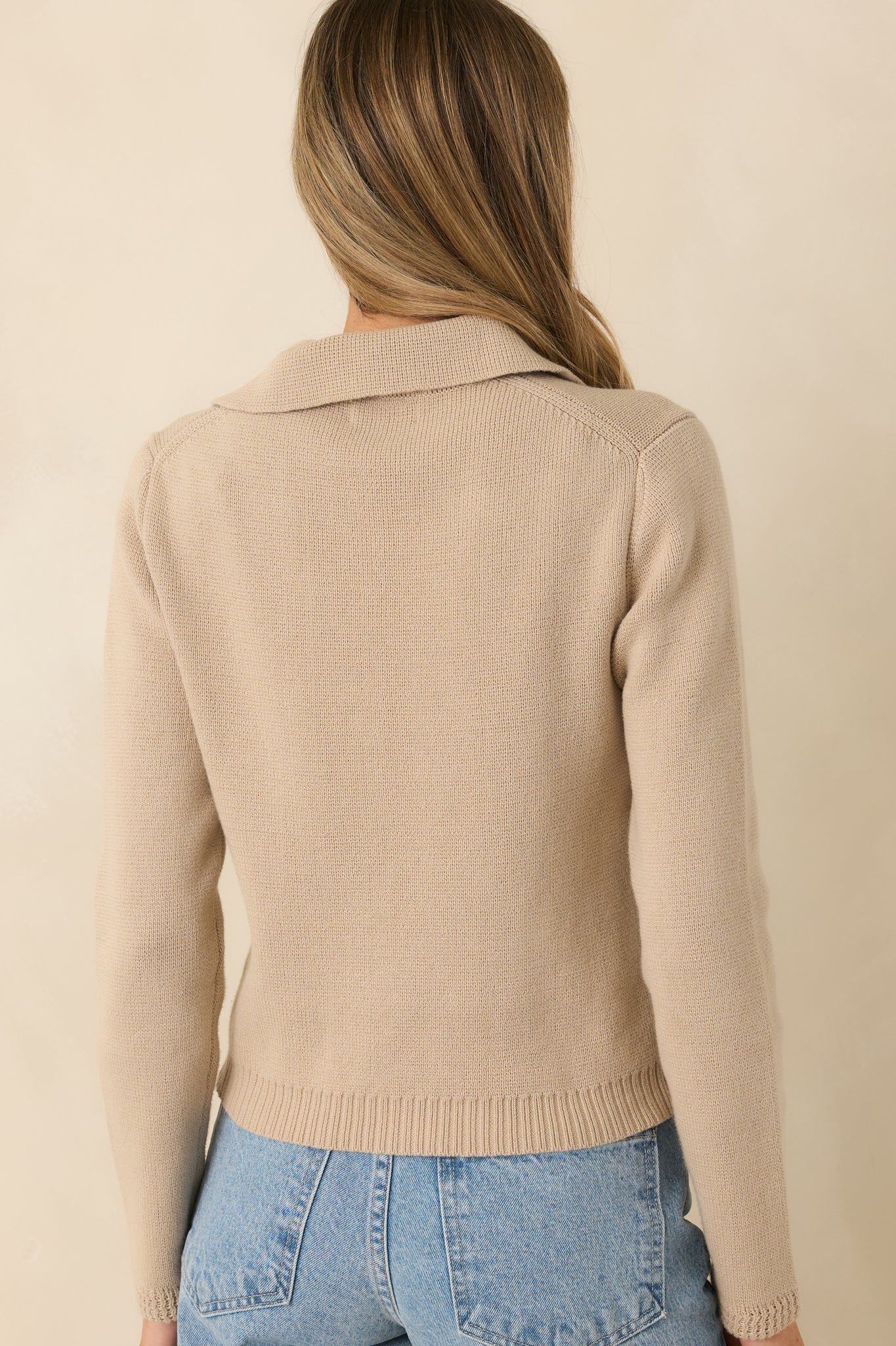 Well Kept Secrets Taupe Knit Cotton Double Breasted Cardigan