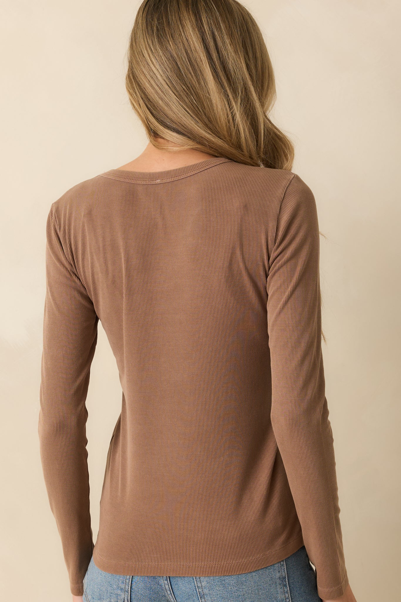 There When You Need It Mocha Brown Ribbed Long Sleeve Tee