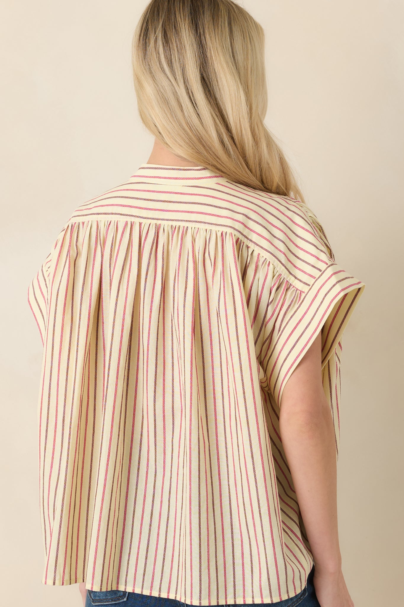 FRNCH Bonaia Butter Yellow Multi Stripe Cotton Blouse