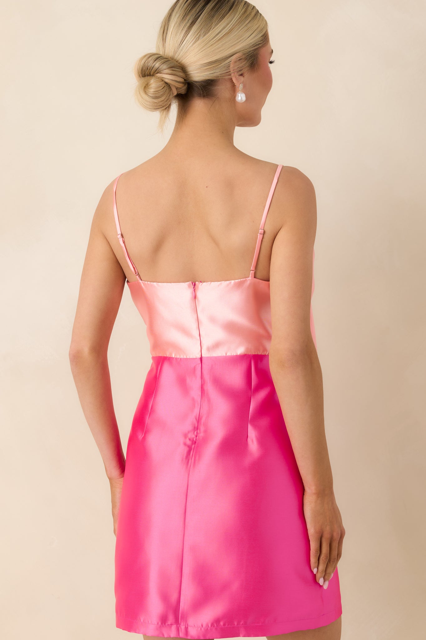 She Is The Moment Magenta Pink Satin Bow Front Mini Dress