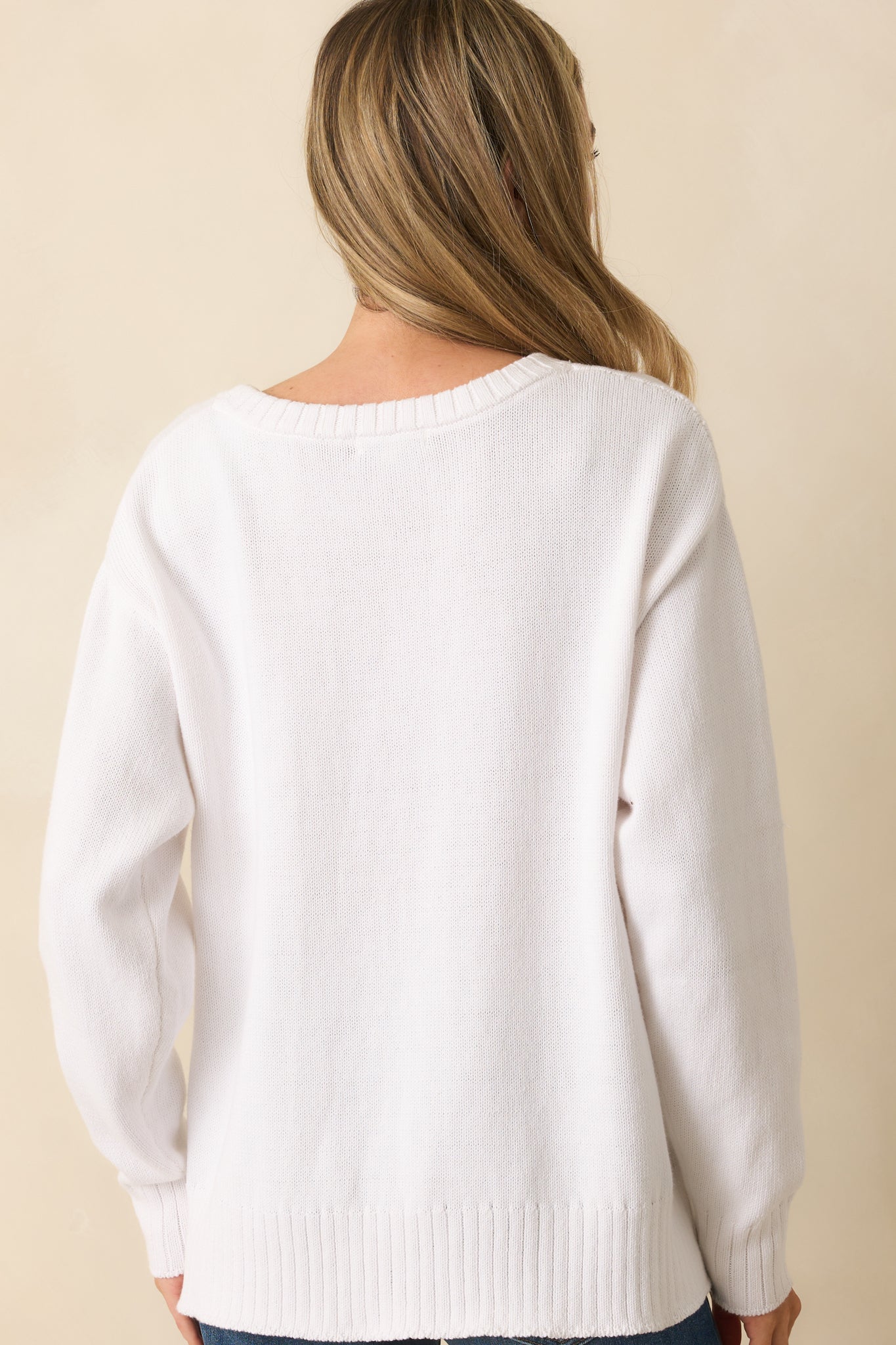 Z Supply White All Around Cotton V-Neck Sweater