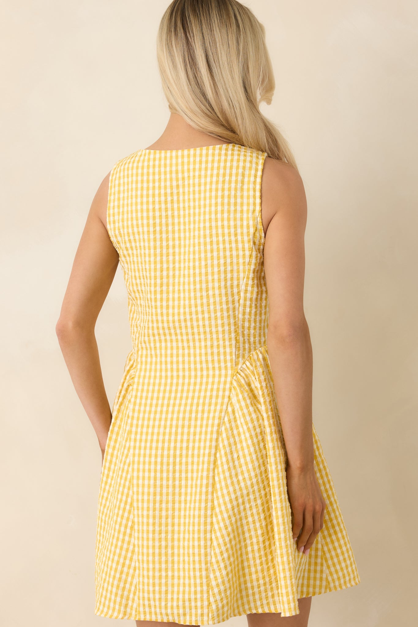Caught in the Sunshine Yellow Gingham Sleeveless Mini Dress