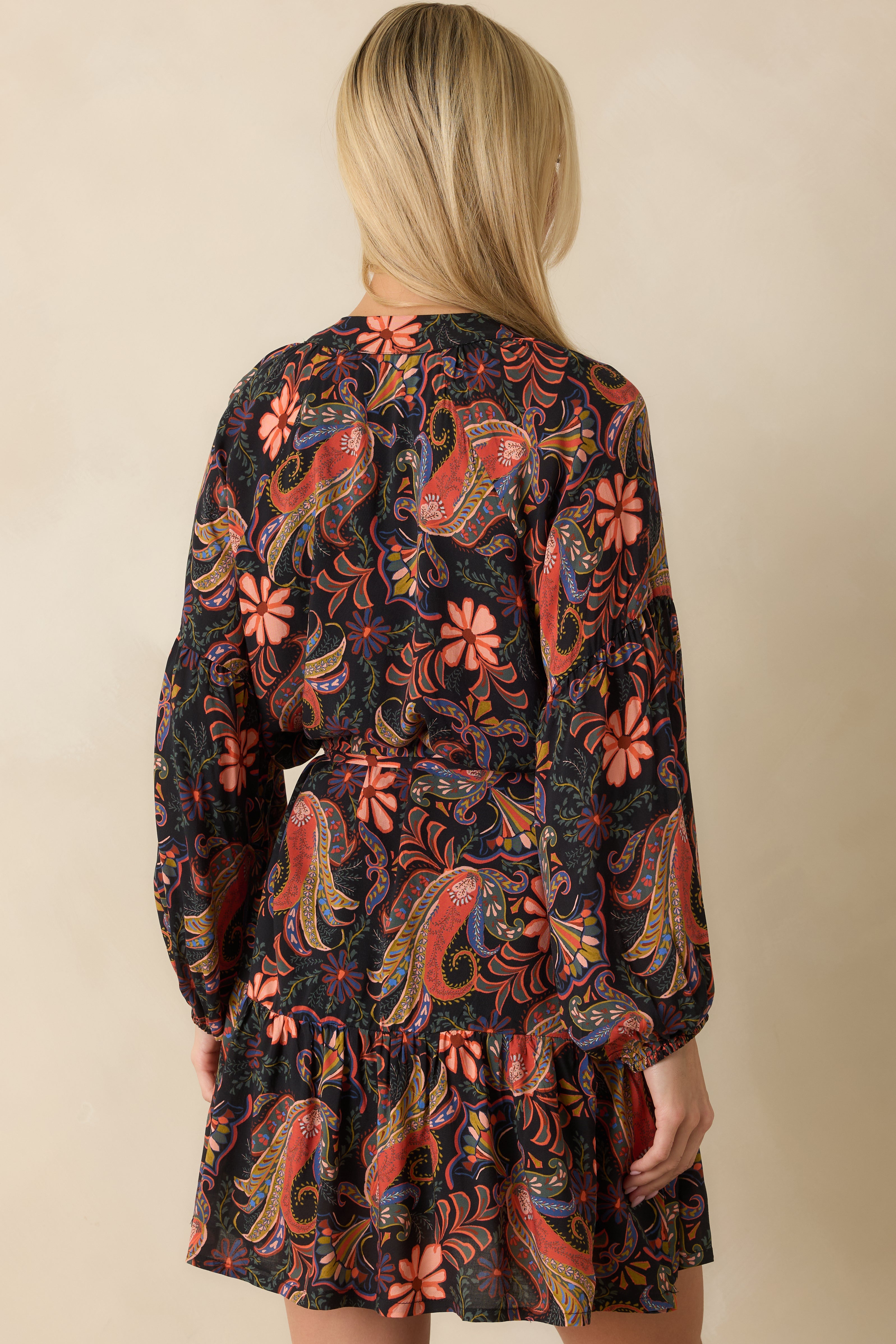 The Way It Flows Orange Multi Floral Paisley Mini Dress