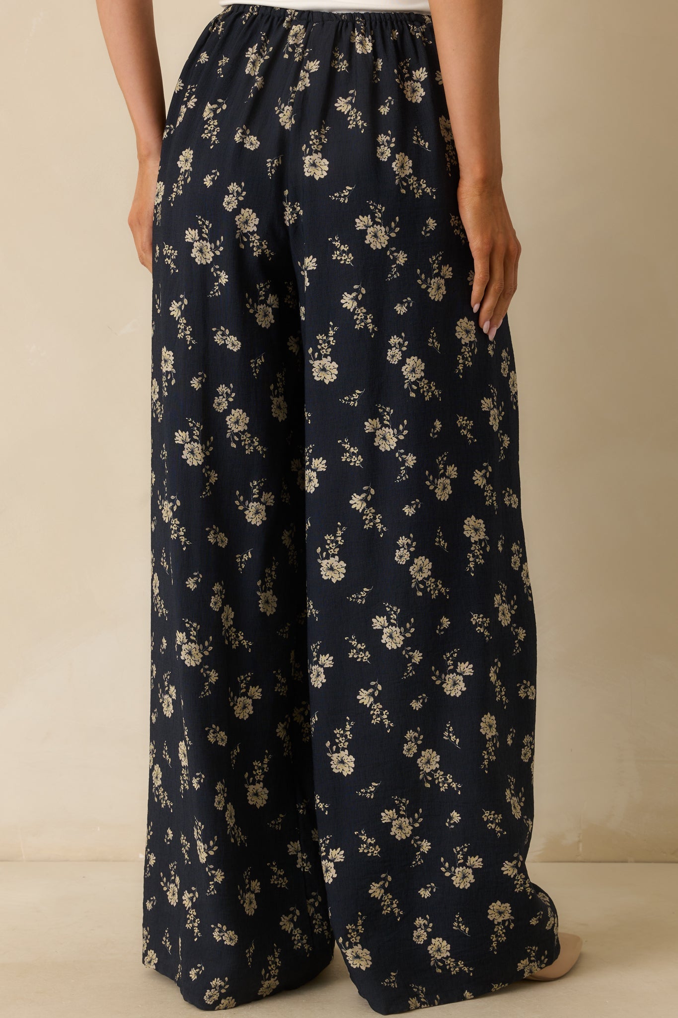 Calming Energy Navy Floral Print Wide Leg Drawstring Pants