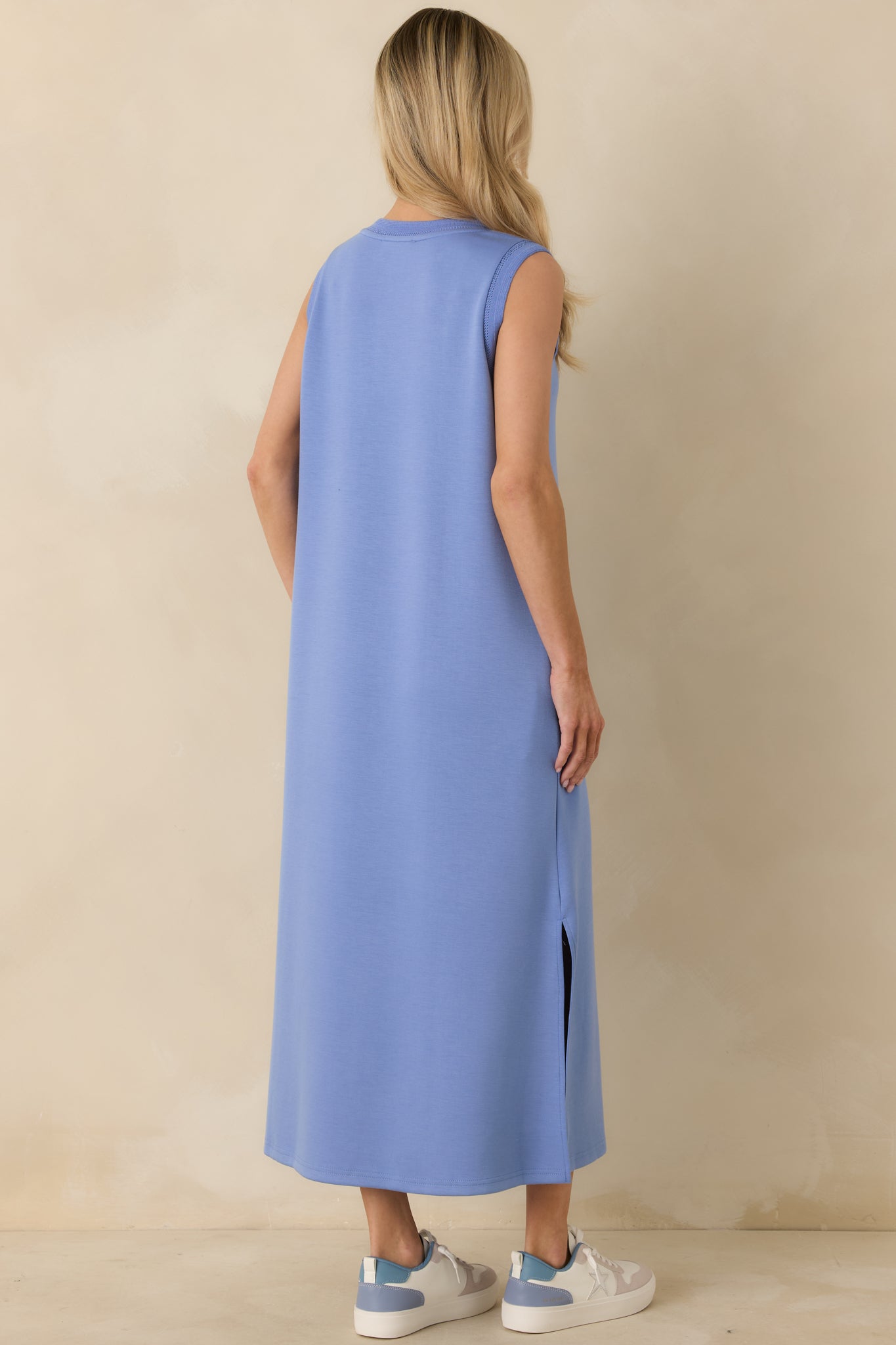 Made to Move Periwinkle Blue Jersey Knit Sleeveless Maxi Dress