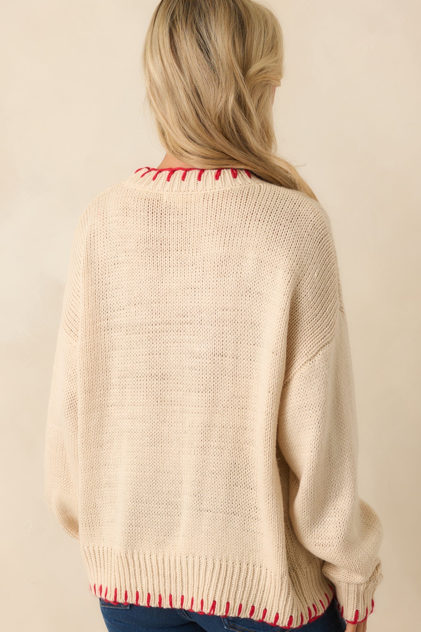 Harbor Nights Ecru Beige Lobster Motif Oversized Knit Sweater