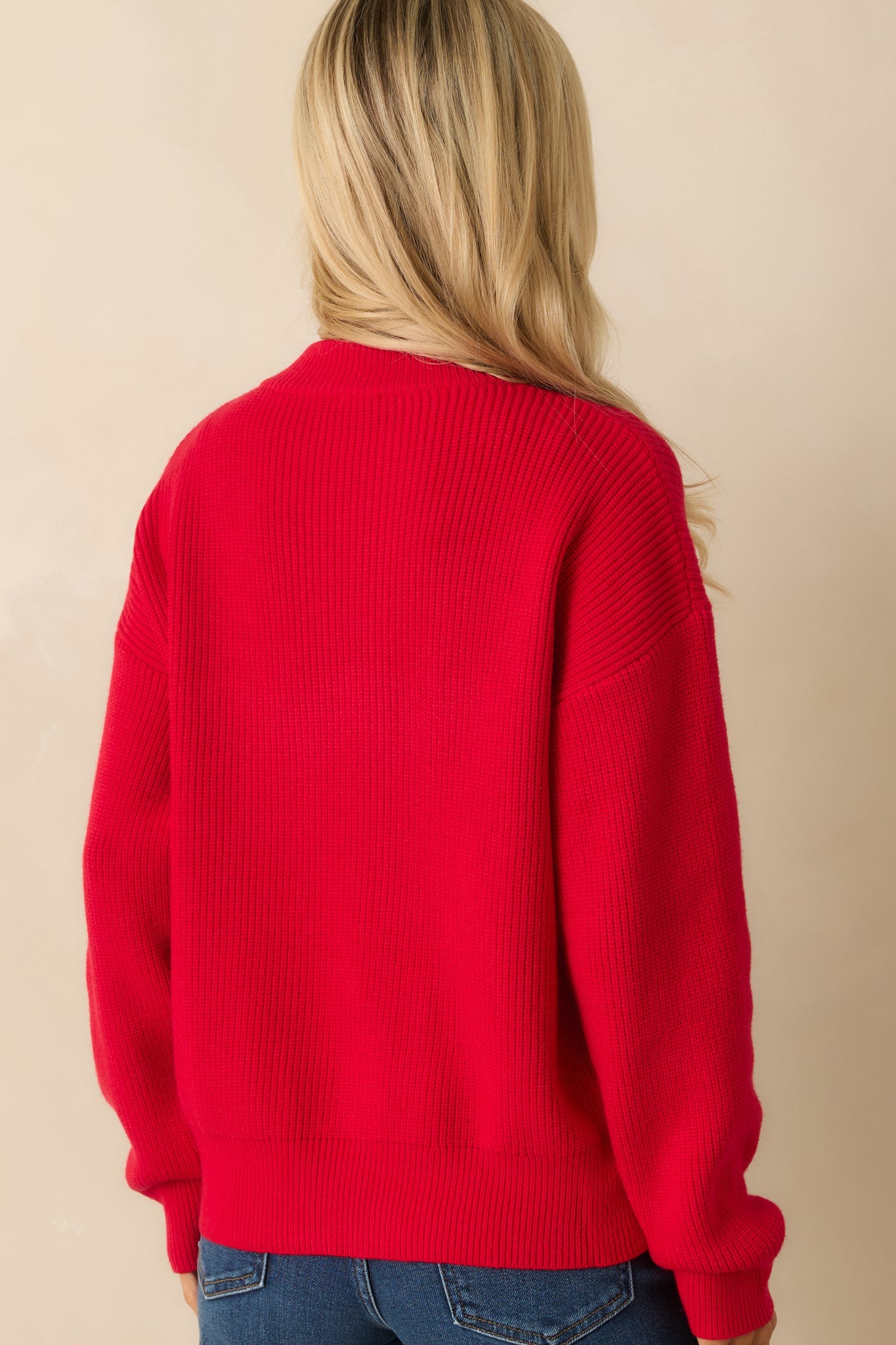 Warm Whimsy Red Knit Button Top Pullover Sweater