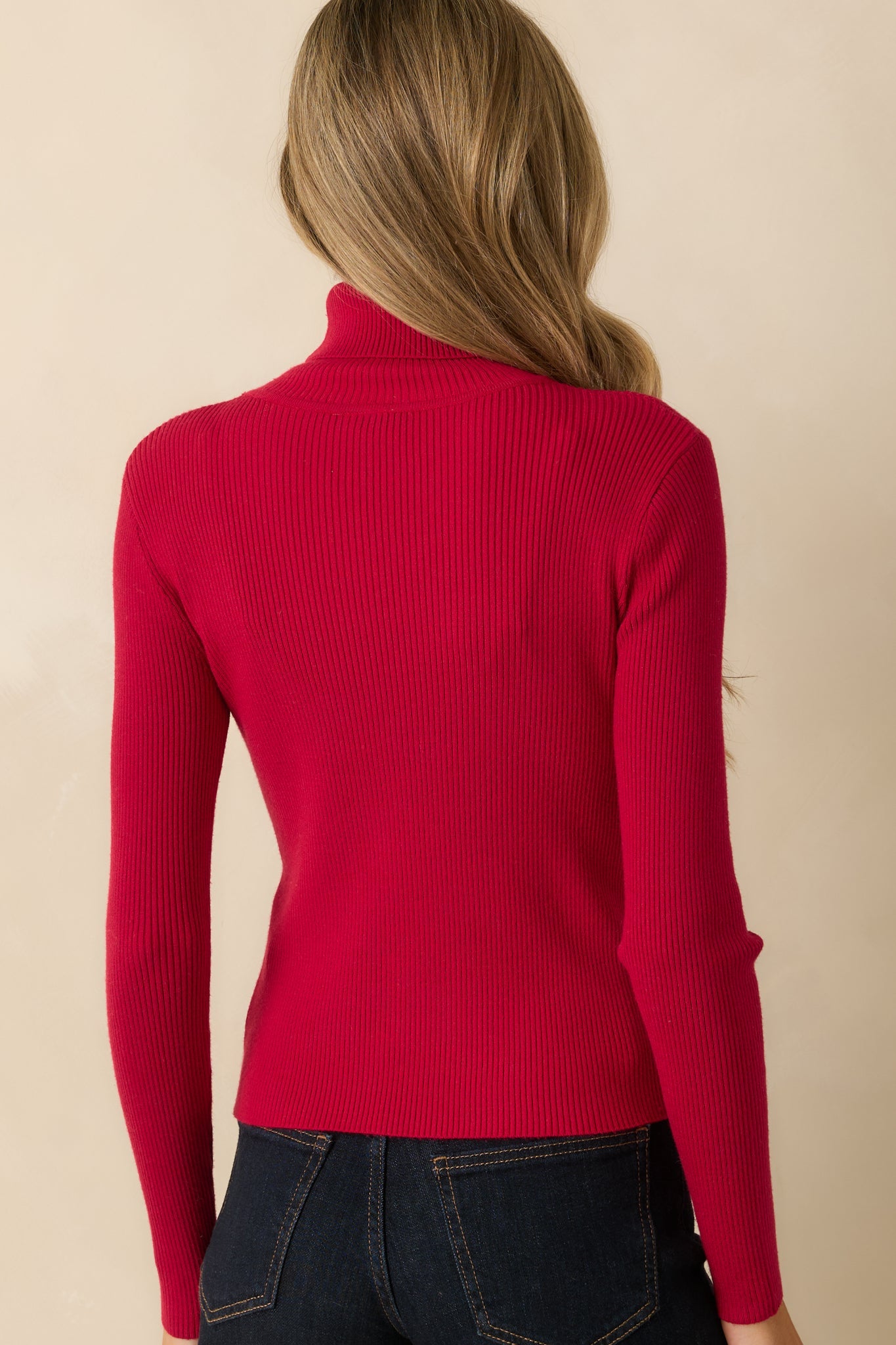 That's My Call Red Ribbed Knit Turtleneck Sweater