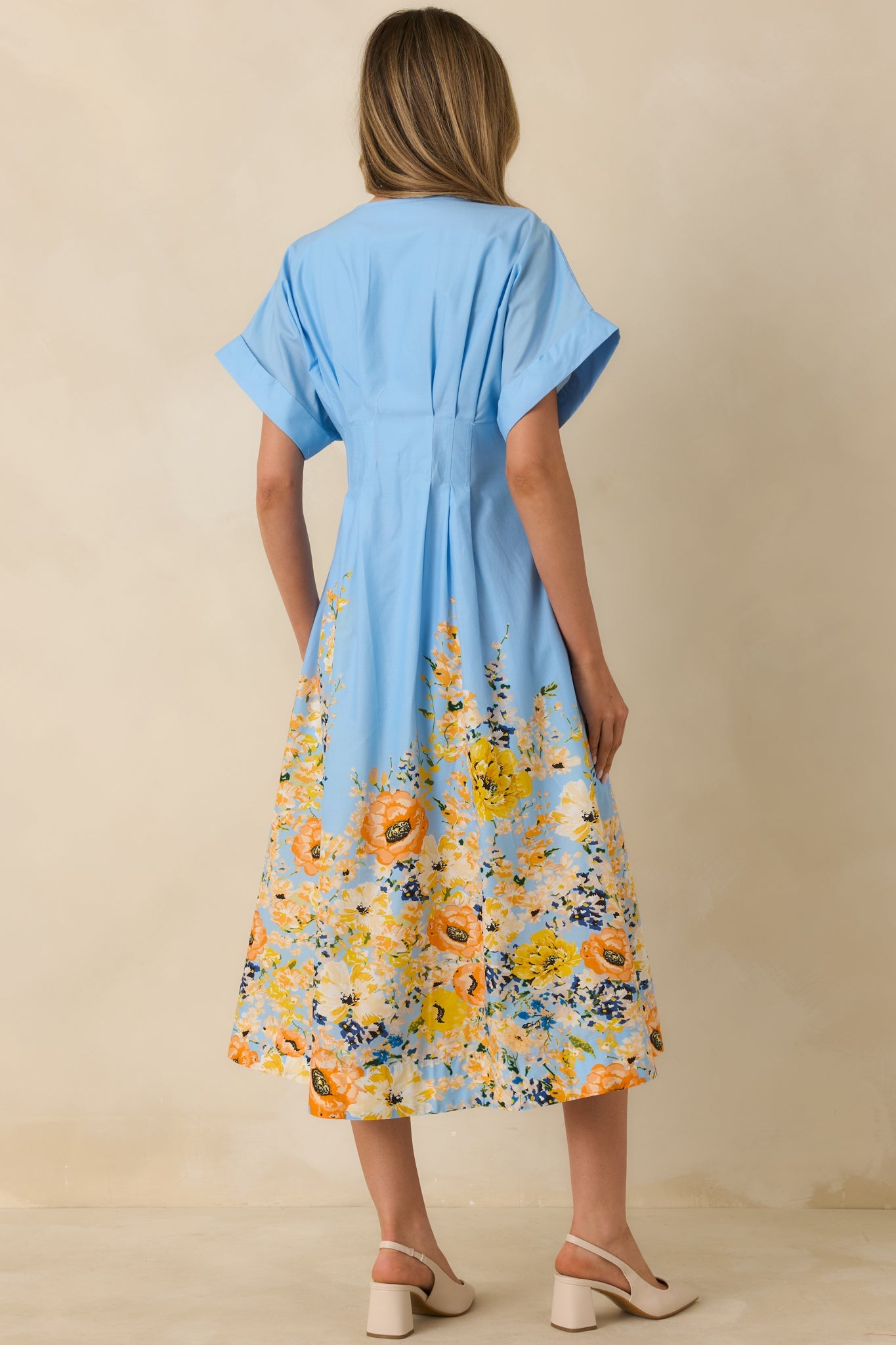 What Comes Next Blue Multi Cotton Floral Midi Dress