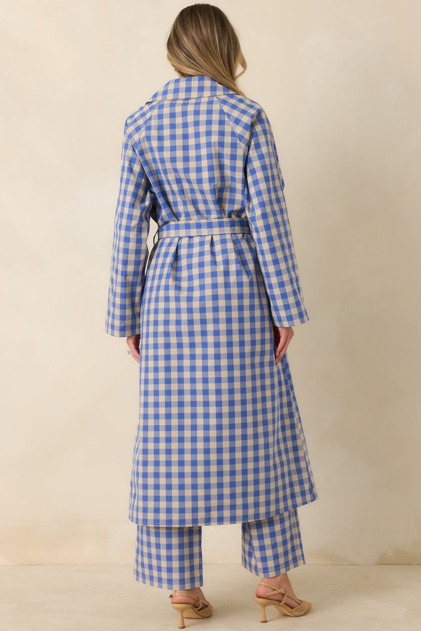 FRNCH Pocahontas Azure Blue Gingham Cotton Reversible Trench Coat
