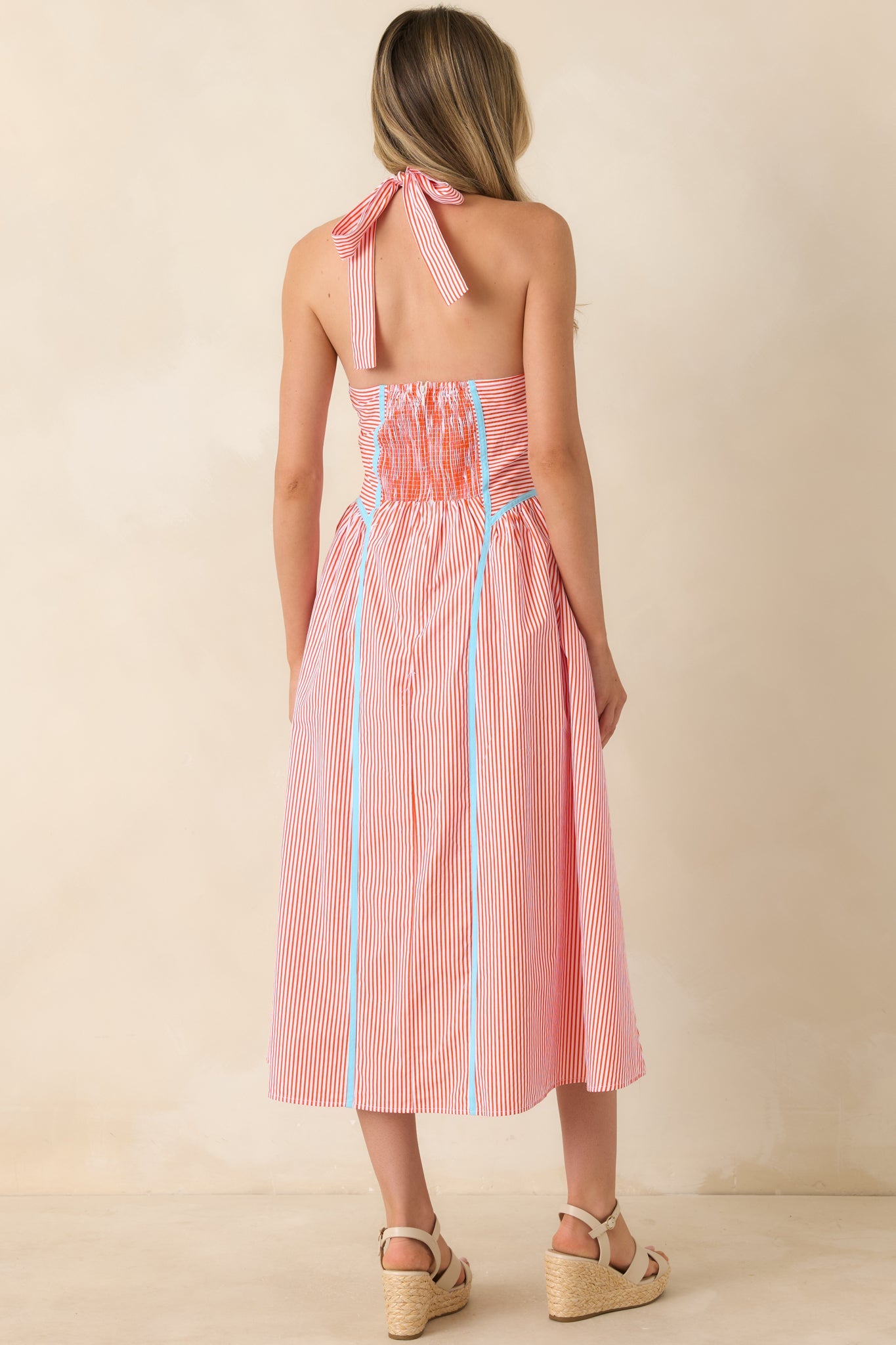 Poolside Poetry Poppy Red Stripe Contrast Halter Midi Dress