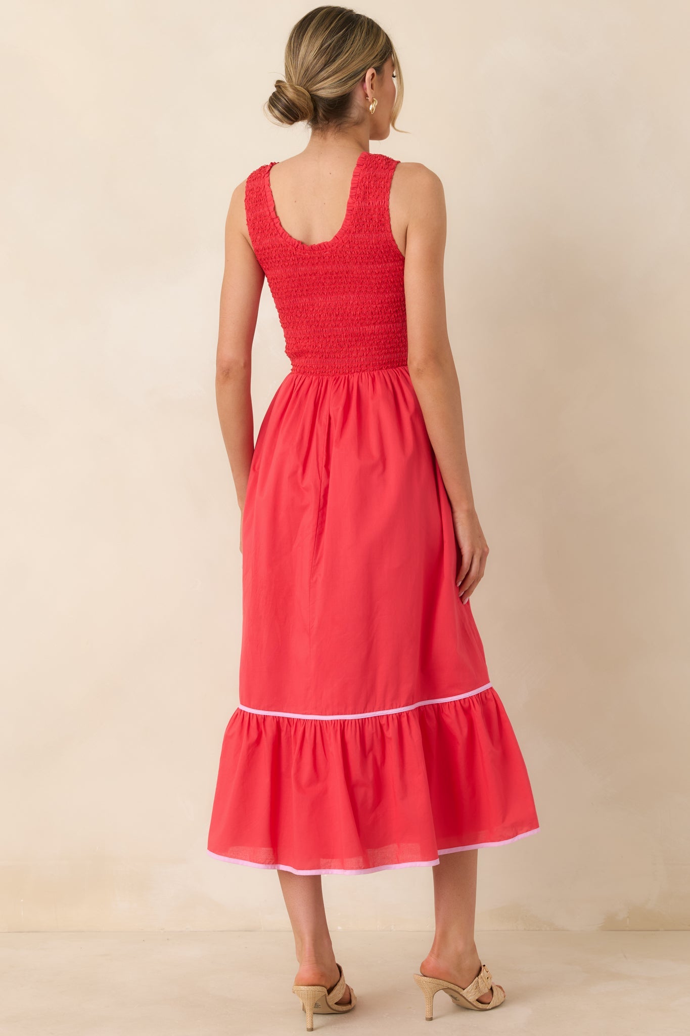 Today's the Day Red Textured Cotton Tiered Midi Dress