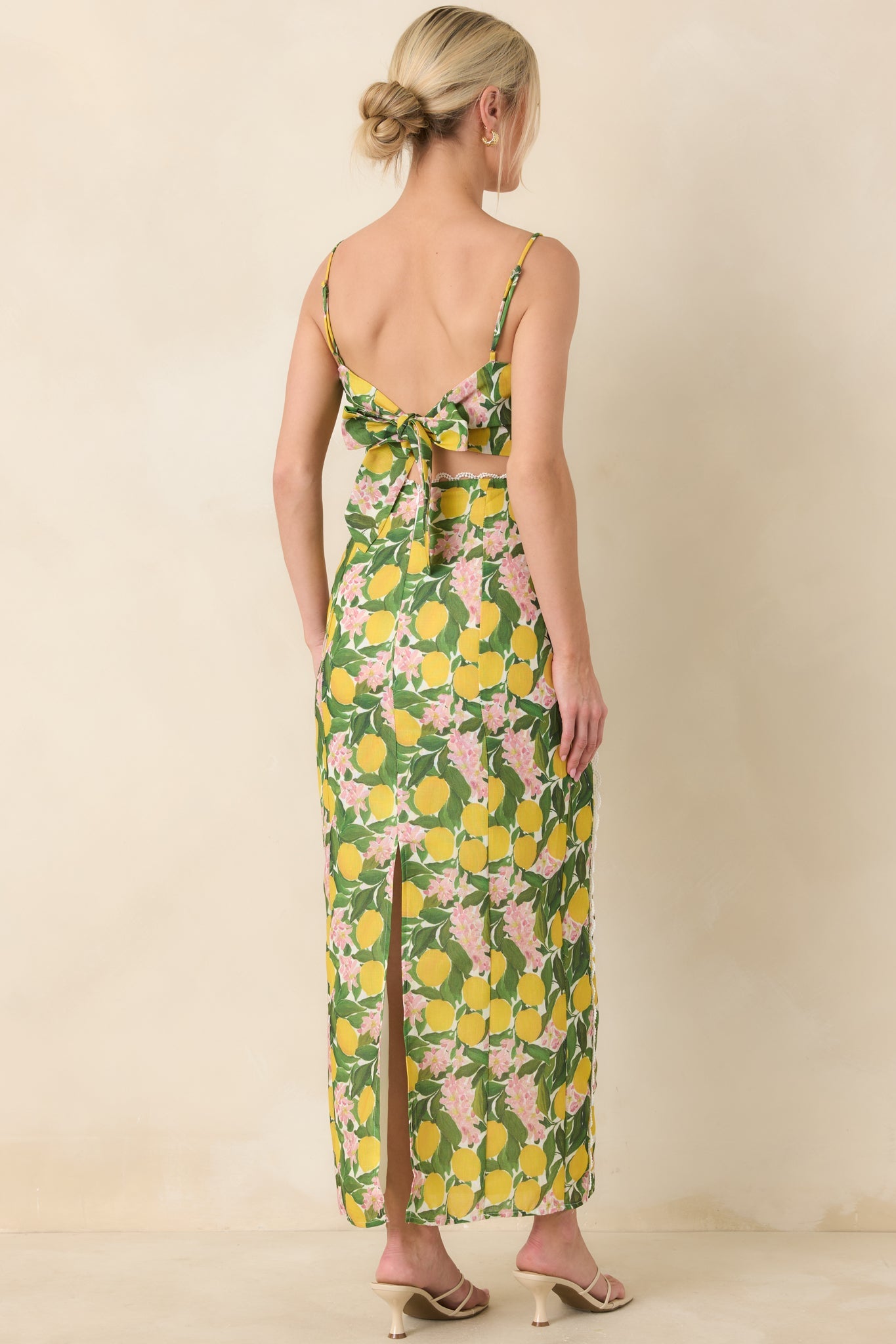 Sweetest in the Grove Yellow Multi Lemon Blossom Maxi Skirt