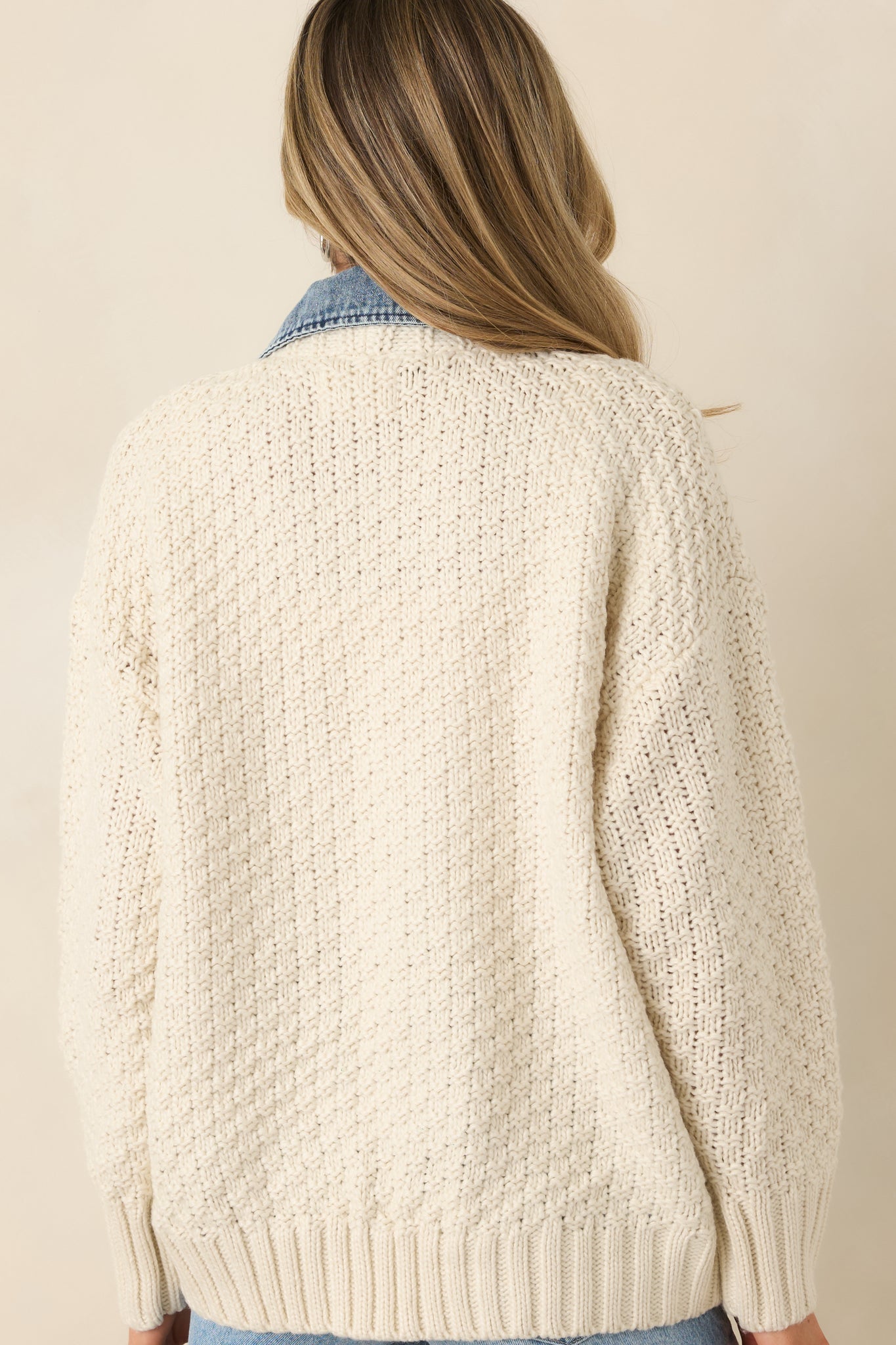 Everything In Between Ivory Knit Denim Jacket