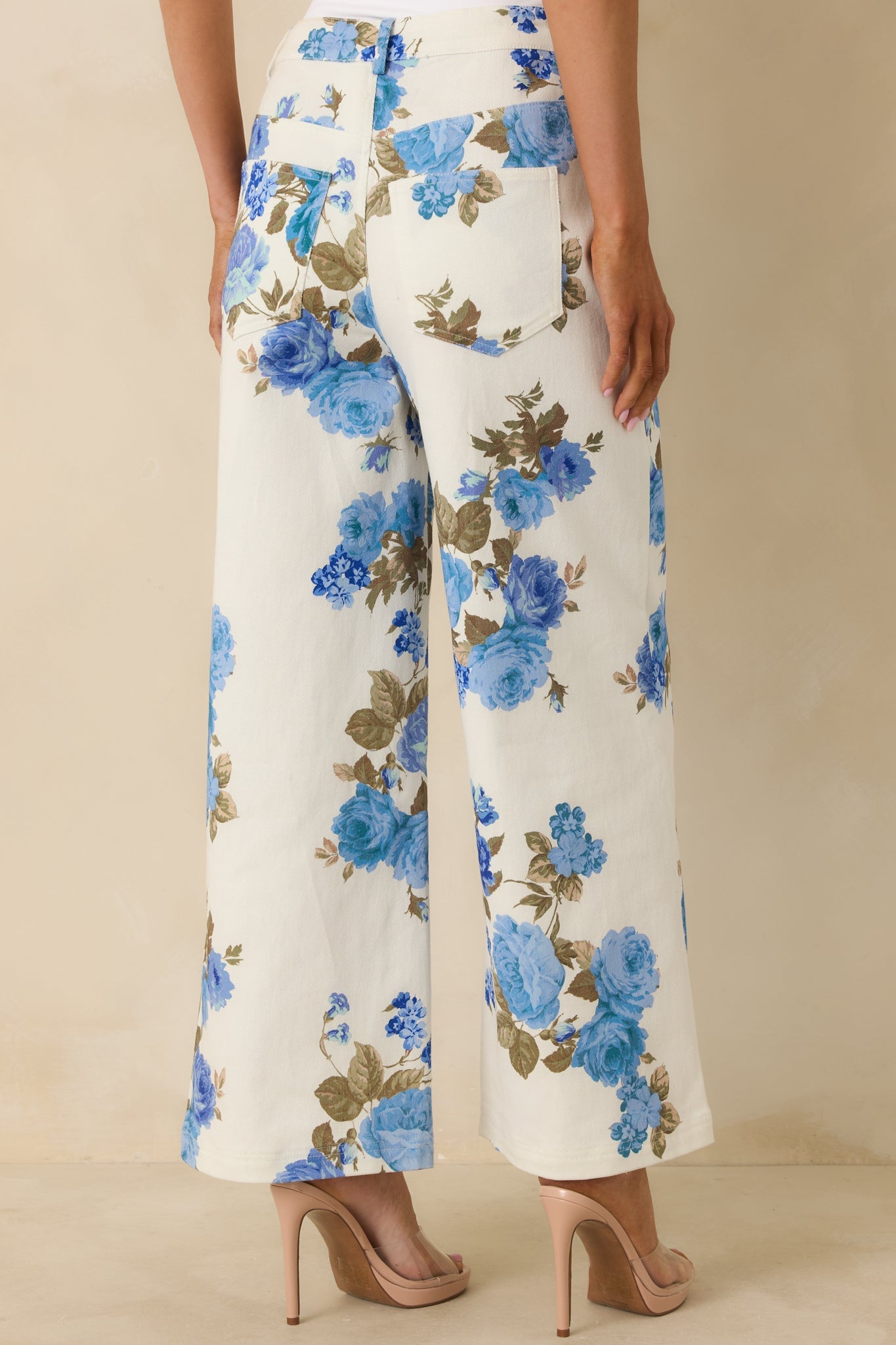 Grace in Motion Blue Floral Print Cotton Wide Leg Pants