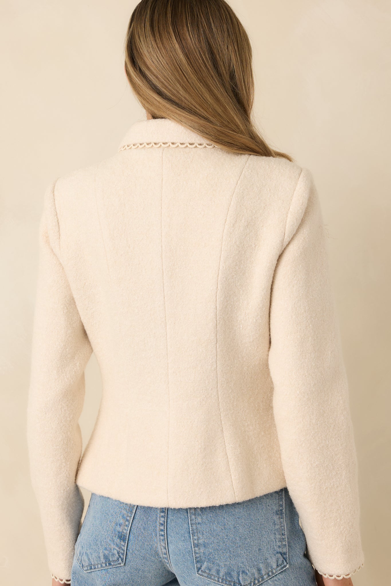 Held Together Natural Wool Blend Pearl Button & Velvet Tie Jacket