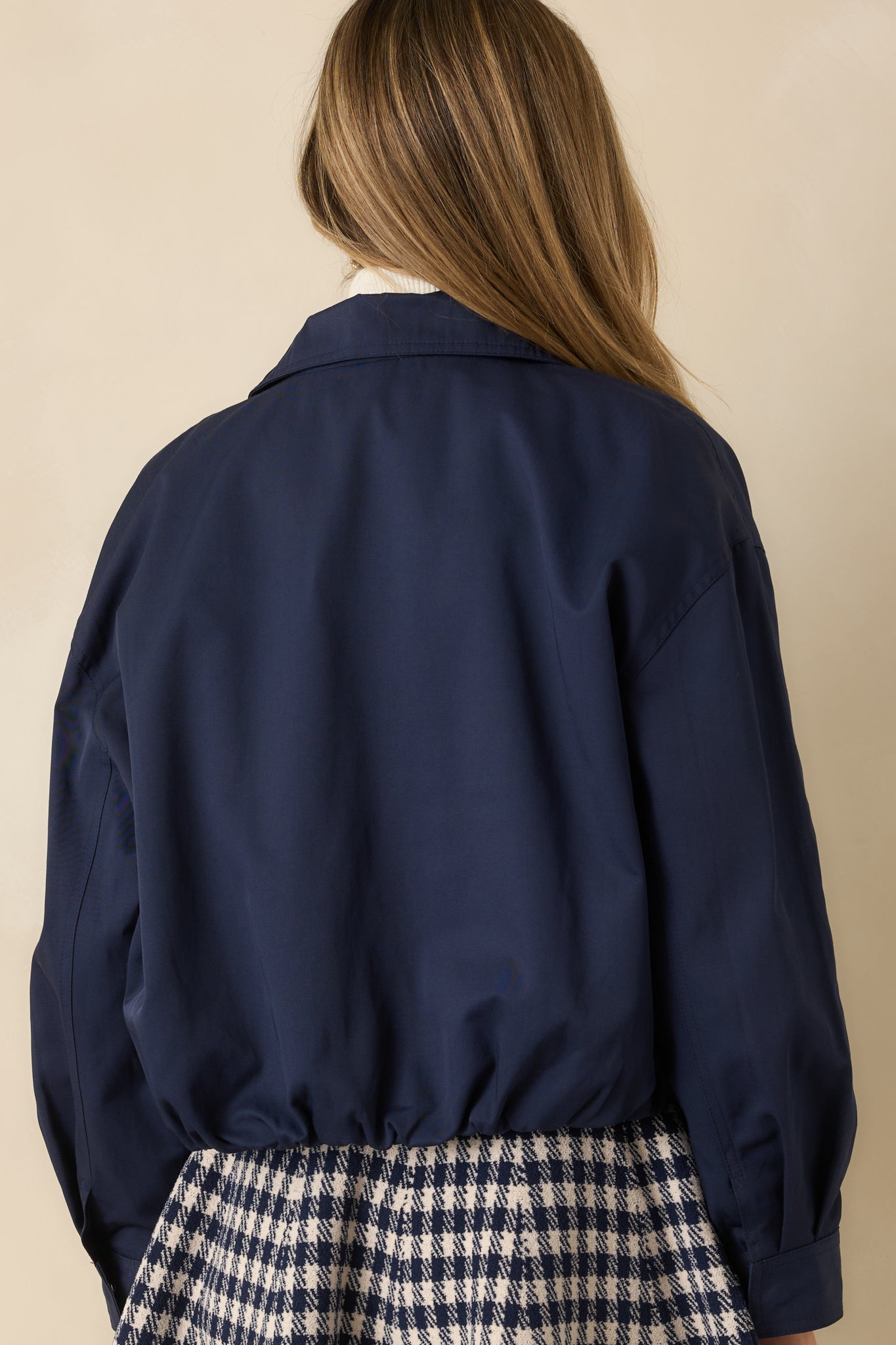 Smooth Finish Navy Blue Zip Up Bomber Jacket