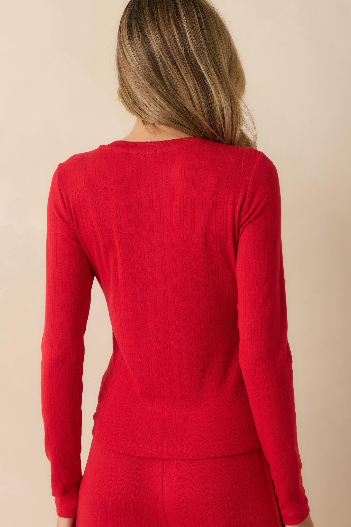 Z Supply Festive Red Holly Pointelle Long Sleeve Pajama Top