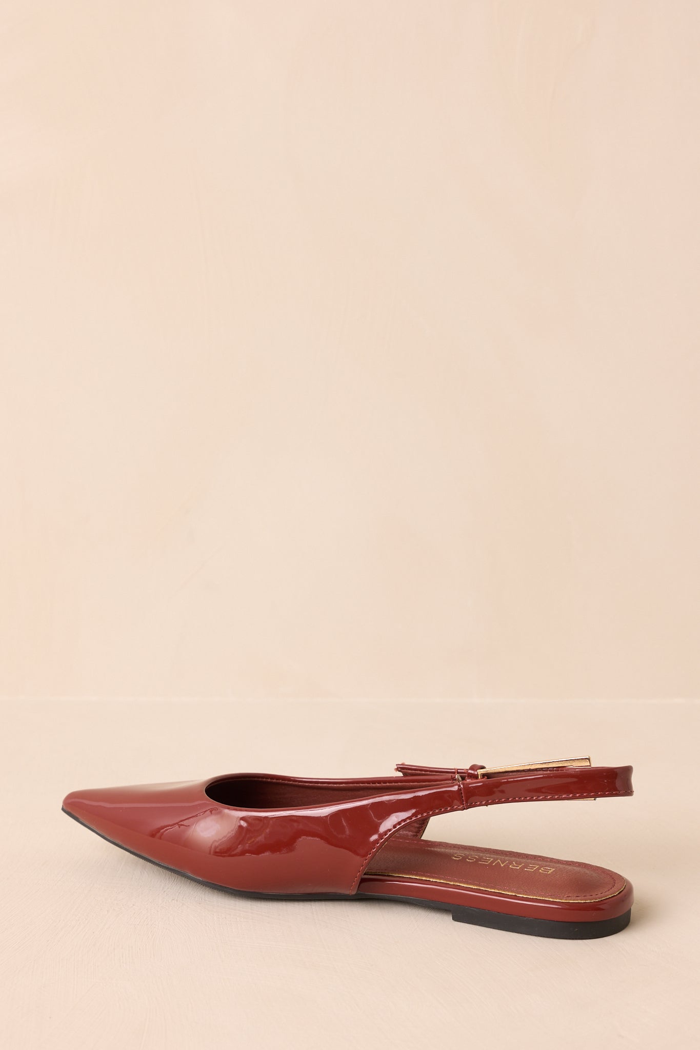 Take Notes Copper Brown Patent Faux Leather Pointed Toe Slingback Flats