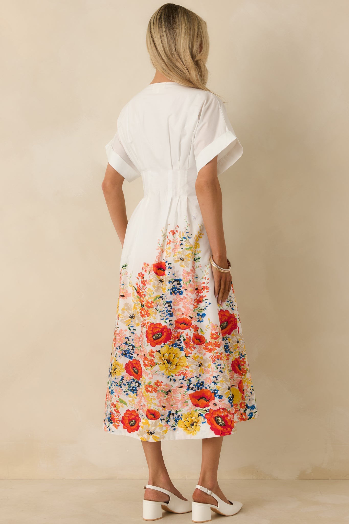 What Comes Next White Multi Cotton Floral Midi Dress
